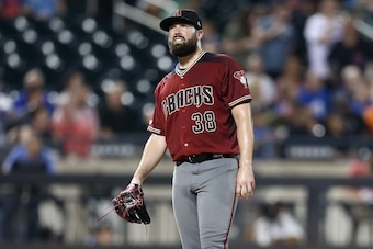 NEW YORK, NEW YORK - SEPTEMBER 11: Robbie Ray #38 of the Arizona Diamondbacks reacts during the first inning of the game against the New York Mets at Citi Field on September 11, 2019 in the Queens borough of New York City. (Photo by Mike Stobe/Getty Image