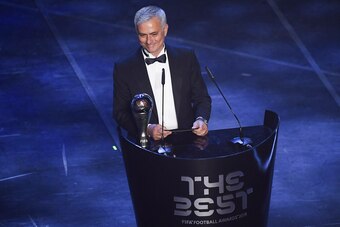 Portuguese coah Jose Mourinho presents the trophy for the Best FIFA Women's Coach of 2019 Award, during The Best FIFA Football Awards ceremony, on September 23, 2019 in Milan. (Photo by Marco Bertorello / AFP)        (Photo credit should read MARCO BERTOR