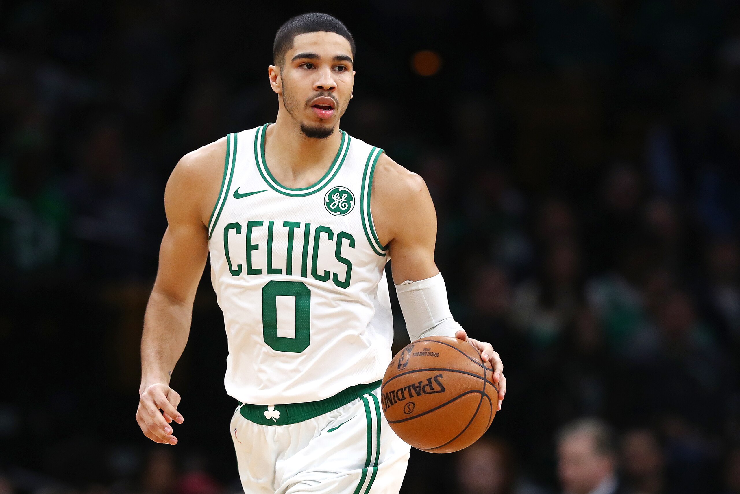 BOSTON, MASSACHUSETTS - JANUARY 30: Jayson Tatum #0 of the Boston Celtics dribbles during the second half against the Charlotte Hornets at TD Garden on January 30, 2019 in Boston, Massachusetts. NOTE TO USER: User expressly acknowledges and agrees that, b BOSTON, MASSACHUSETTS - JANUARY 30: Jayson Tatum #0 of the Boston Celtics dribbles during the second half against the Charlotte Hornets at TD Garden on January 30, 2019 in Boston, Massachusetts. NOTE TO USER: User expressly acknowledges and agrees that, b