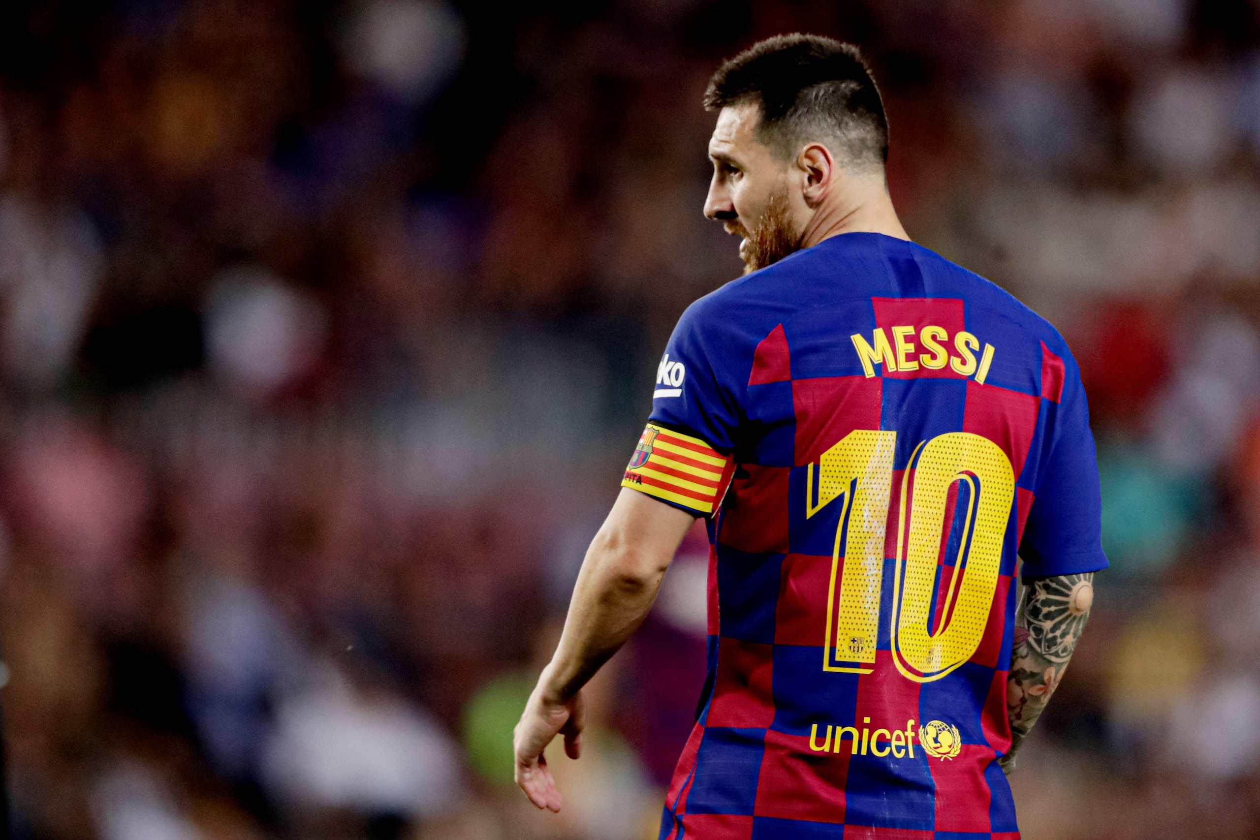 BARCELONA, SPAIN - SEPTEMBER 24: Lionel Messi of FC Barcelona during the La Liga Santander match between FC Barcelona v Villarreal at the Camp Nou on September 24, 2019 in Barcelona Spain (Photo by Rico Brouwer/Soccrates/Getty Images) BARCELONA, SPAIN - SEPTEMBER 24: Lionel Messi of FC Barcelona during the La Liga Santander match between FC Barcelona v Villarreal at the Camp Nou on September 24, 2019 in Barcelona Spain (Photo by Rico Brouwer/Soccrates/Getty Images)