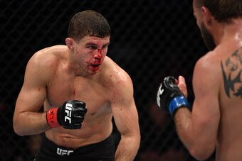 OTTAWA, ON - MAY 04:  Al Iaquinta battles Donald Cerrone in their lightweight bout during the UFC Fight Night event at Canadian Tire Centre on May 4, 2019 in Ottawa, Ontario, Canada. (Photo by Jeff Bottari/Zuffa LLC/Zuffa LLC via Getty Images)