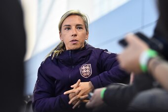 BURTON-UPON-TRENT, ENGLAND - OCTOBER 02: Jordan Nobbs of England talks to the press during the England Women's Senior Team Media Day at St Georges Park on October 02, 2019 in Burton-upon-Trent, England. (Photo by Nathan Stirk/Getty Images)