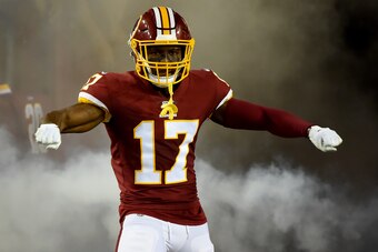 LANDOVER, MD - SEPTEMBER 23: Terry McLaurin #17 of the Washington Redskins is introduced prior to the game against the Chicago Bears at FedExField on September 23, 2019 in Landover, Maryland. (Photo by Will Newton/Getty Images)