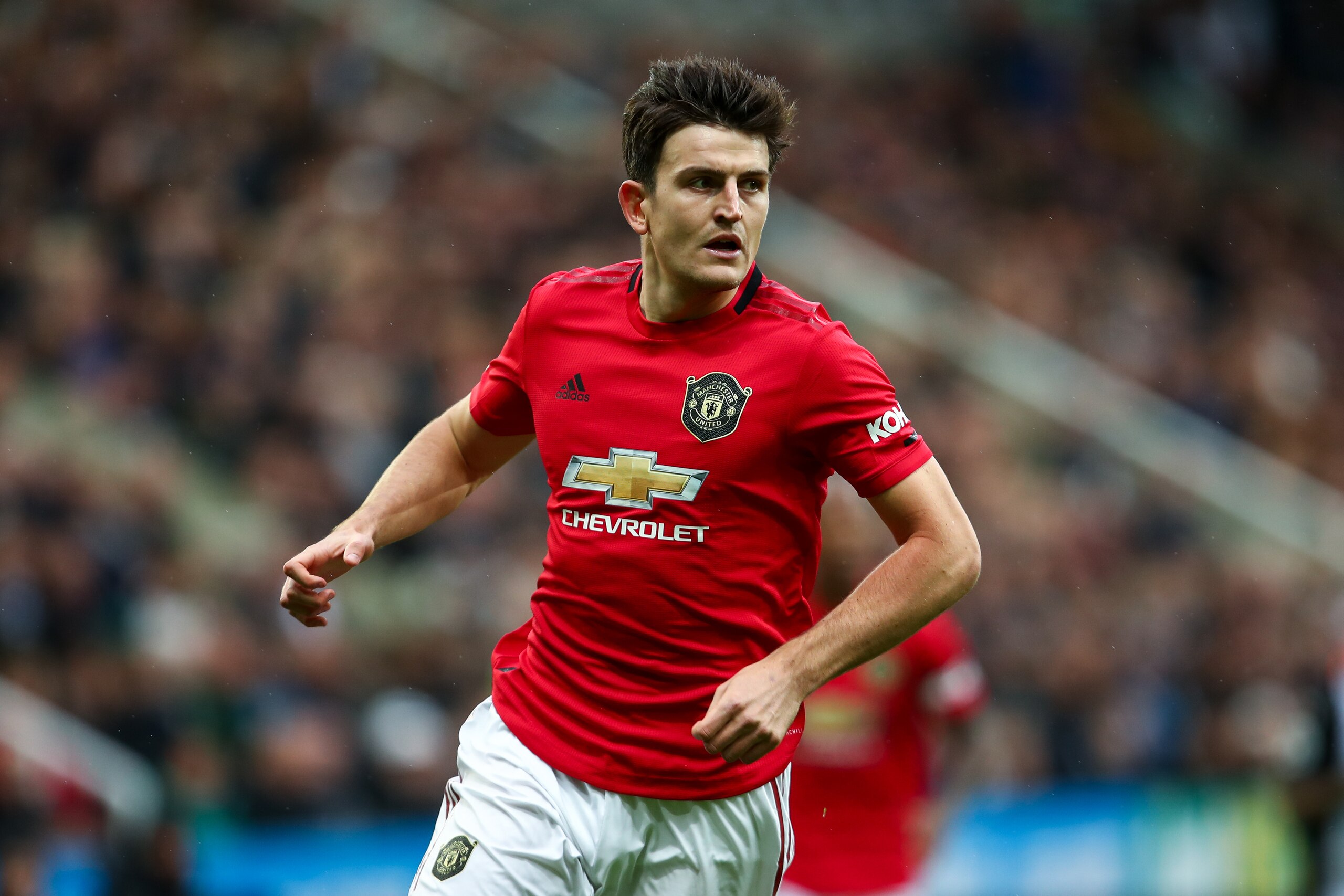 NEWCASTLE UPON TYNE, ENGLAND - OCTOBER 06: Harry Maguire of Manchester United during the Premier League match between Newcastle United and Manchester United at St. James Park on October 6, 2019 in Newcastle upon Tyne, United Kingdom. (Photo by Robbie Jay 