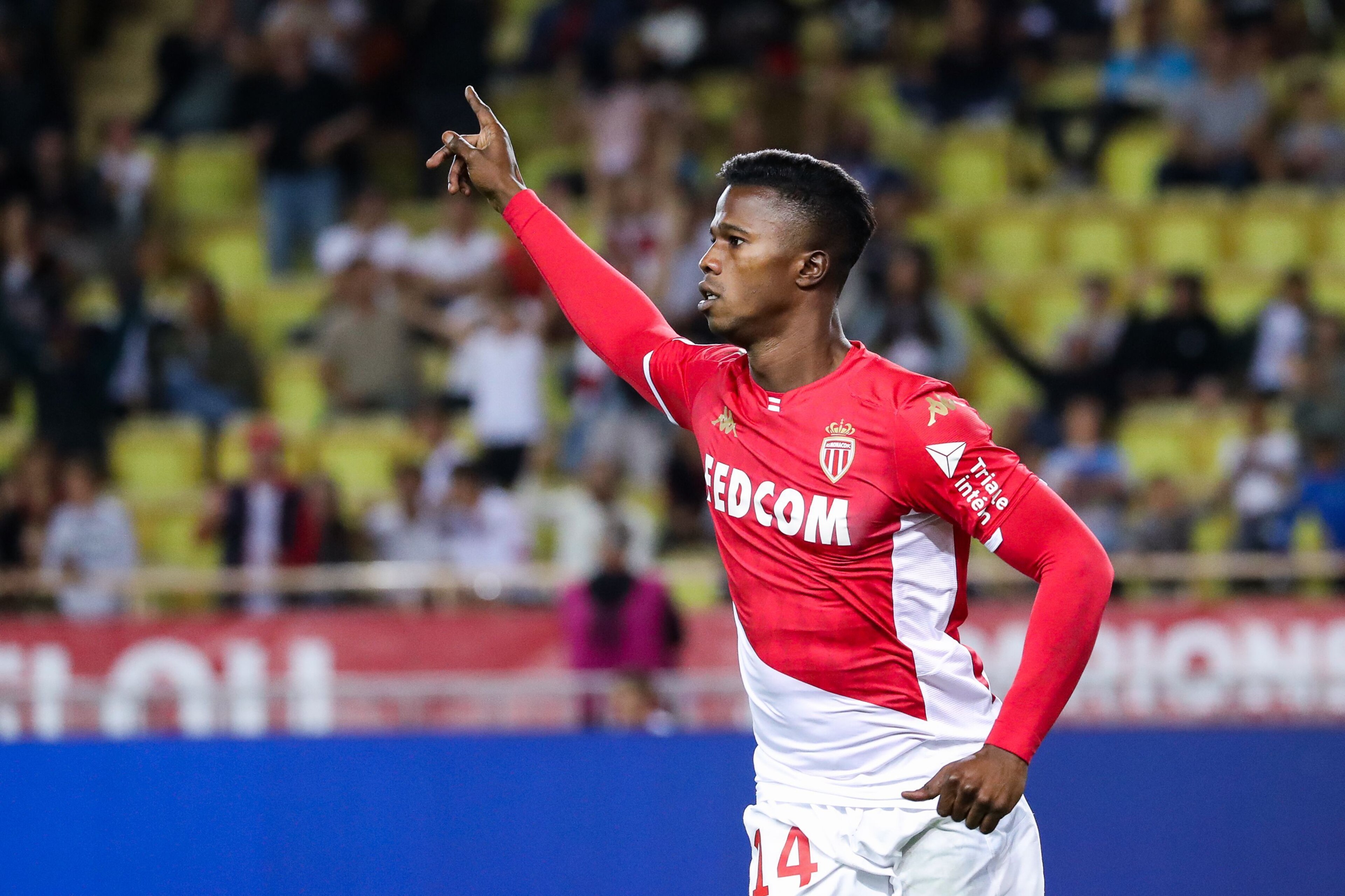 Monaco's Senegalese forward Keita Balde celebrates after scoring a goal during the French L1 football match between AS Monaco and Stade Brestois at the