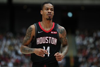 SAITAMA, JAPAN - OCTOBER 10: Gerald Green #14 of Houston Rockets looks on during the preseason game between Toronto Raptors and Houston Rockets at Saitama Super Arena on October 10, 2019 in Saitama, Japan. NOTE TO USER: User expressly acknowledges and agr