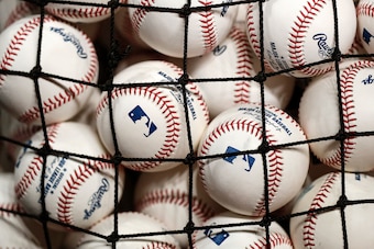 HOUSTON, TX - OCTOBER 10:  A basket of baseballs is seen before the game between the Houston Astros and the Tampa Bay Rays at Minute Maid Park on October 10, 2019 in Houston, Texas.  (Photo by Tim Warner/Getty Images)