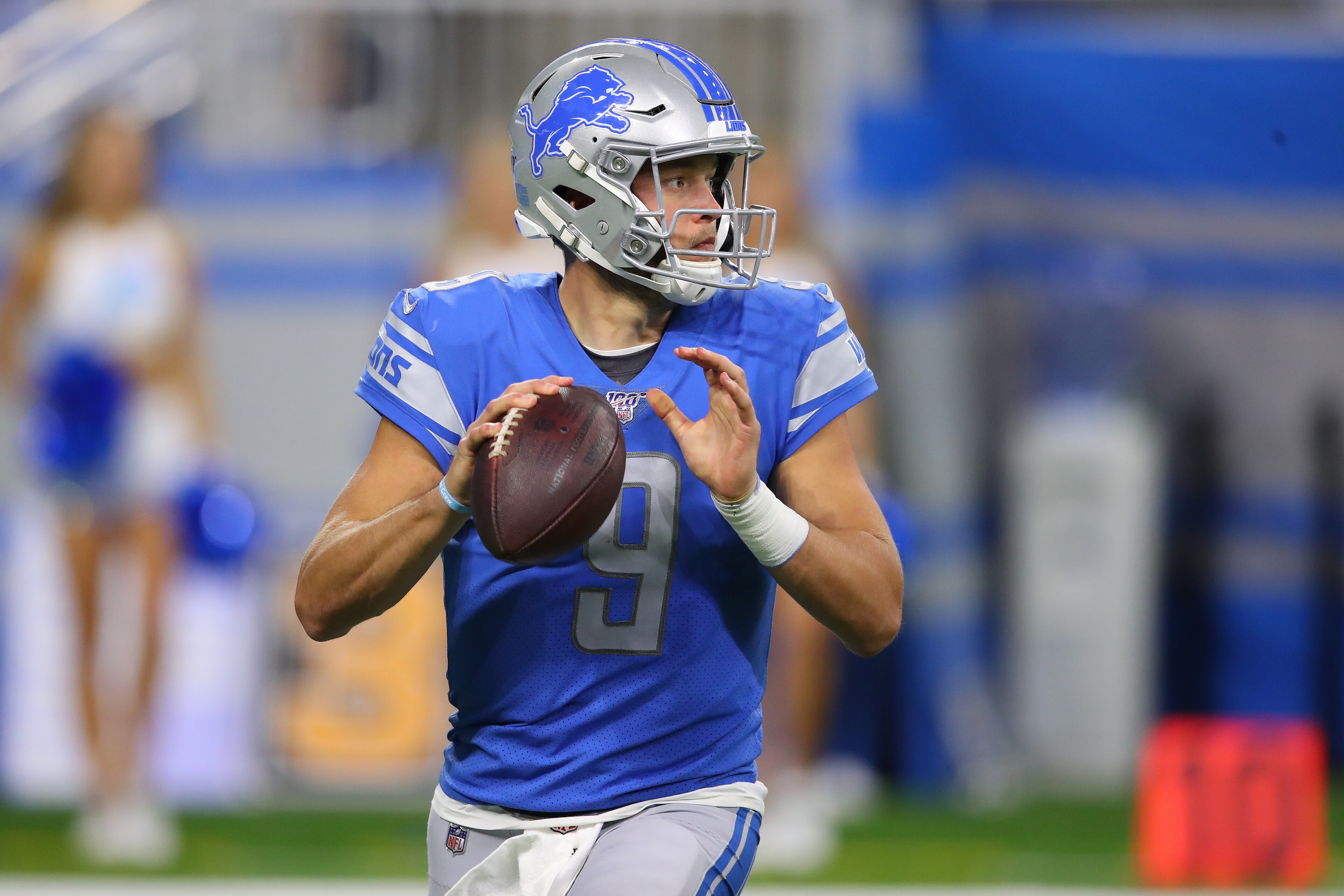 DETROIT, MICHIGAN - OCTOBER 20: Matthew Stafford #9 of the Detroit Lions throws a second half pass against the Minnesota Vikings at Ford Field on October 20, 2019 in Detroit, Michigan. Minnesota won the game 42-30. (Photo by Gregory Shamus/Getty Images)
