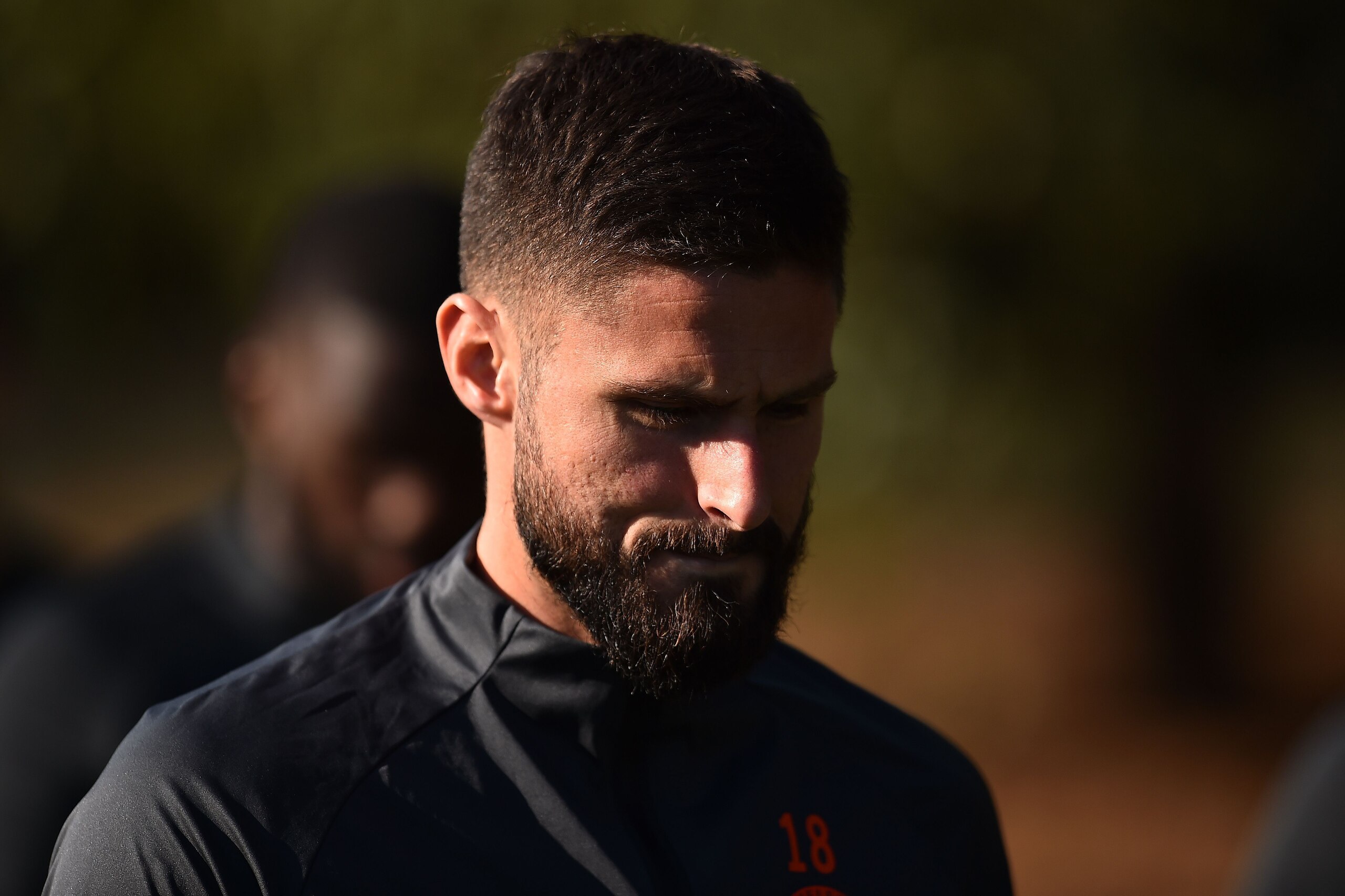 Chelsea's French striker Olivier Giroud attends a training session at Chelsea's Cobham training facility in Stoke D'Abernon, southwest of London on October 22, 2019, on the eve of their UEFA Champions League Group H football match against Ajax. (Photo by 