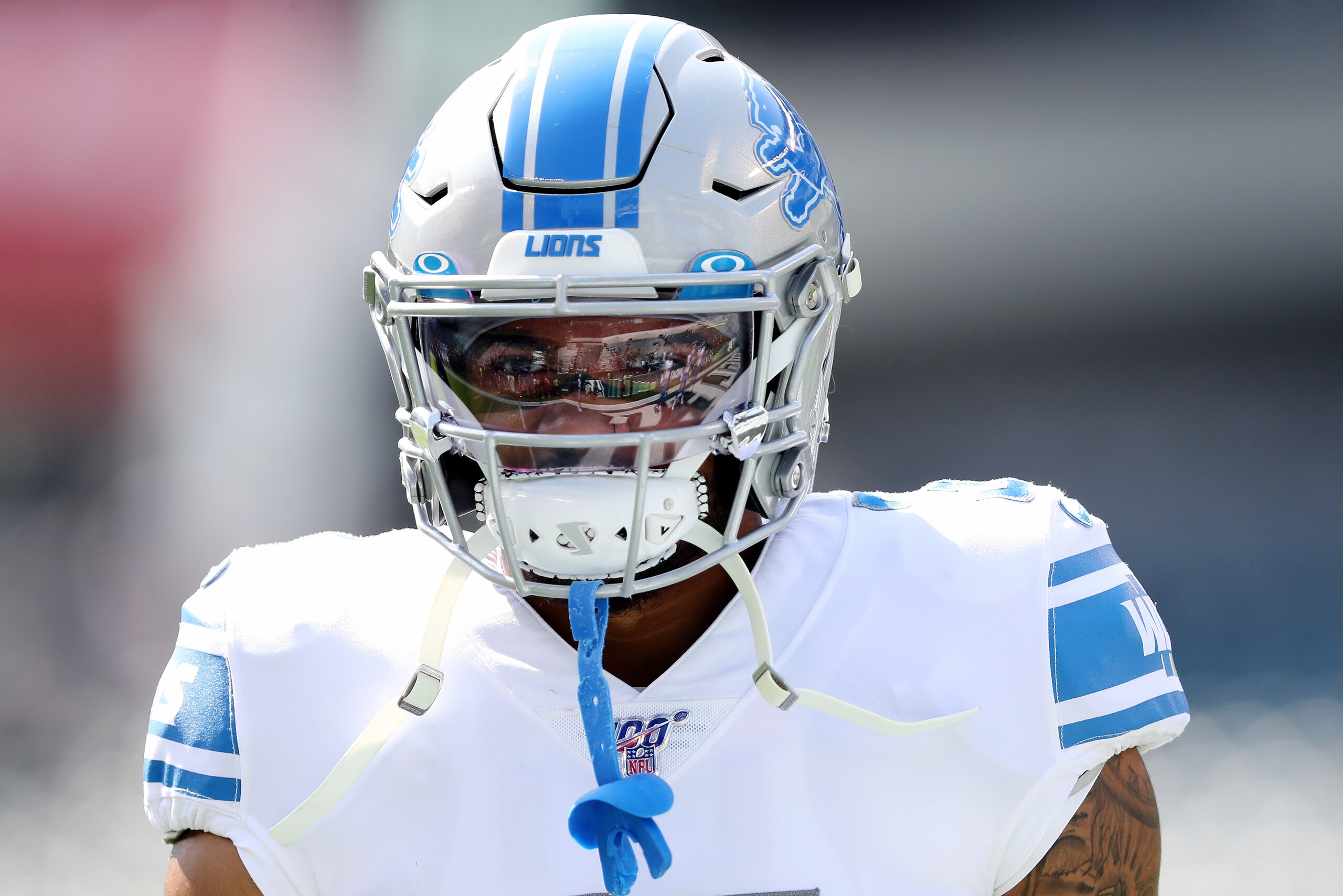 PHILADELPHIA, PENNSYLVANIA - SEPTEMBER 22:   Ty Johnson #31 of the Detroit Lions warms up  before the game against the Philadelphia Eagles at Lincoln Financial Field on September 22, 2019 in Philadelphia, Pennsylvania. (Photo by Elsa/Getty Images)