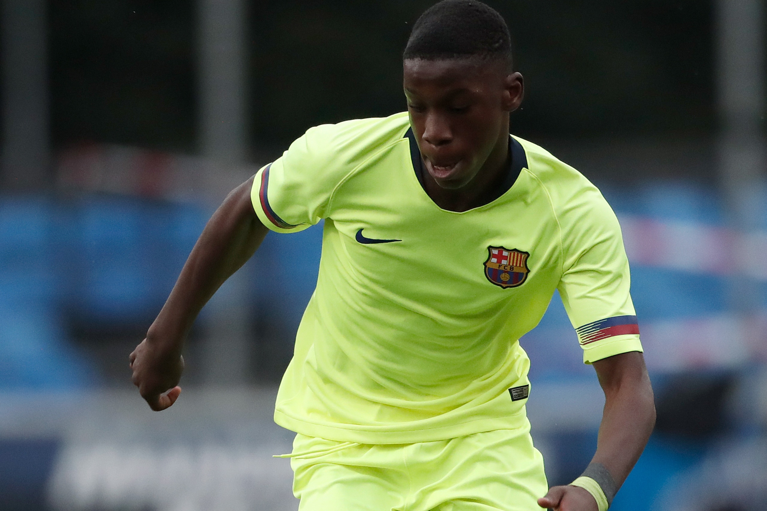 EINDHOVEN, NETHERLANDS - NOVEMBER 28: Moriba Kourouma Kourouma of FC Barcelona U19 during the    match between PSV U19 v FC Barcelona U19 at the De Herdgang on November 28, 2018 in Eindhoven Netherlands (Photo by Soccrates/Getty Images)