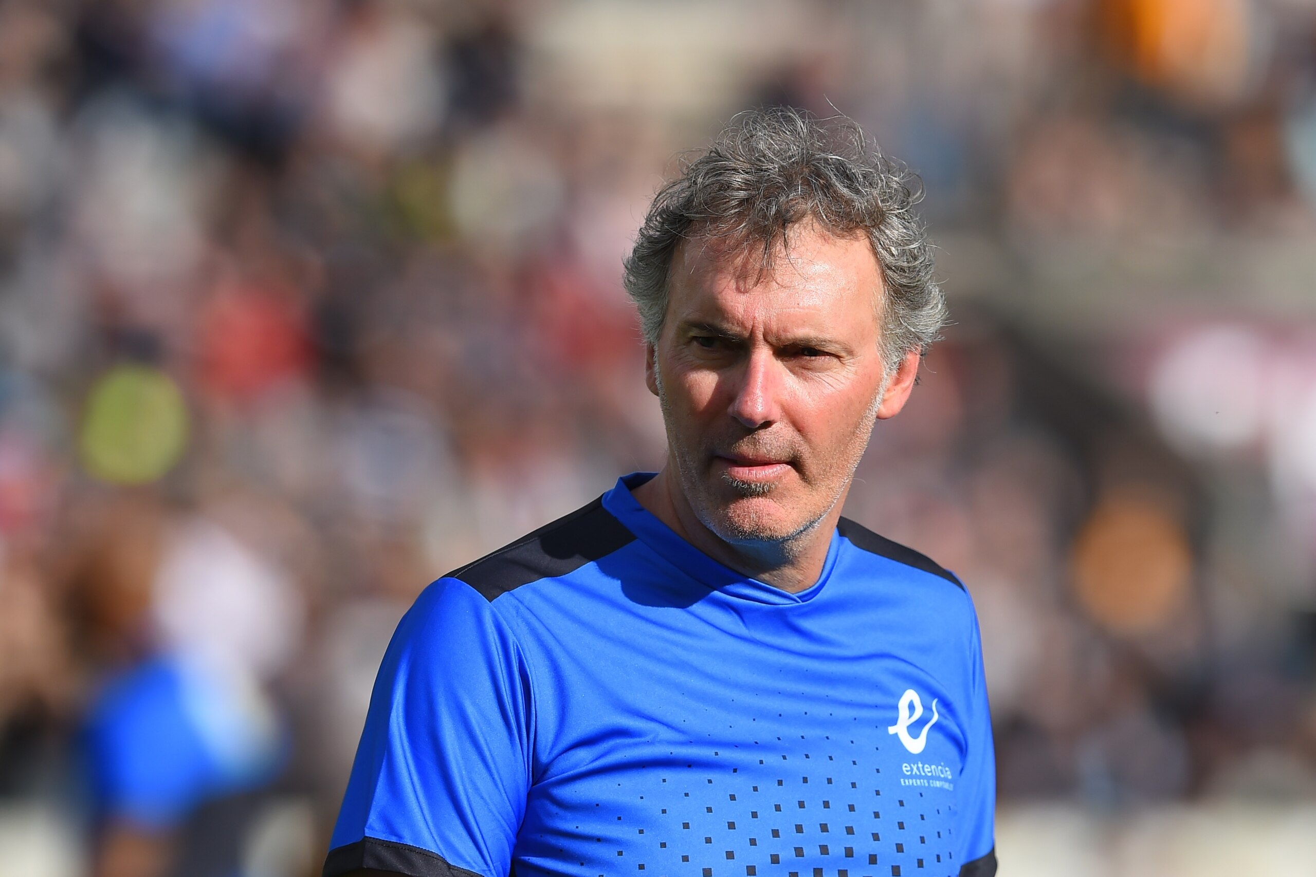 Former French football player Laurent Blanc looks on prior to a friendly football and rugby union match between former French football stars and former French rugby players. (Photo by NICOLAS TUCAT / AFP)        (Photo credit should read NICOLAS TUCAT/AFP