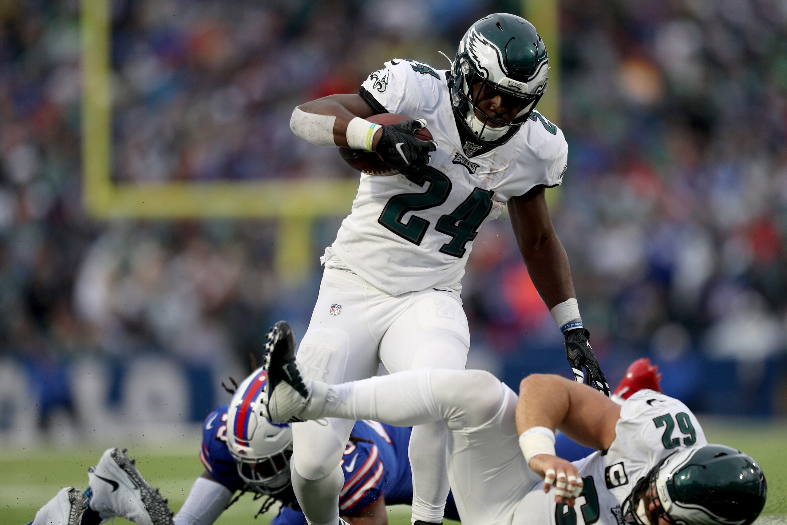 ORCHARD PARK, NEW YORK - OCTOBER 27: Jordan Howard #24 of the Philadelphia Eagles runs the ball during the third quarter of an NFL game against the Buffalo Bills at New Era Field on October 27, 2019 in Orchard Park, New York. (Photo by Bryan M. Bennett/Ge
