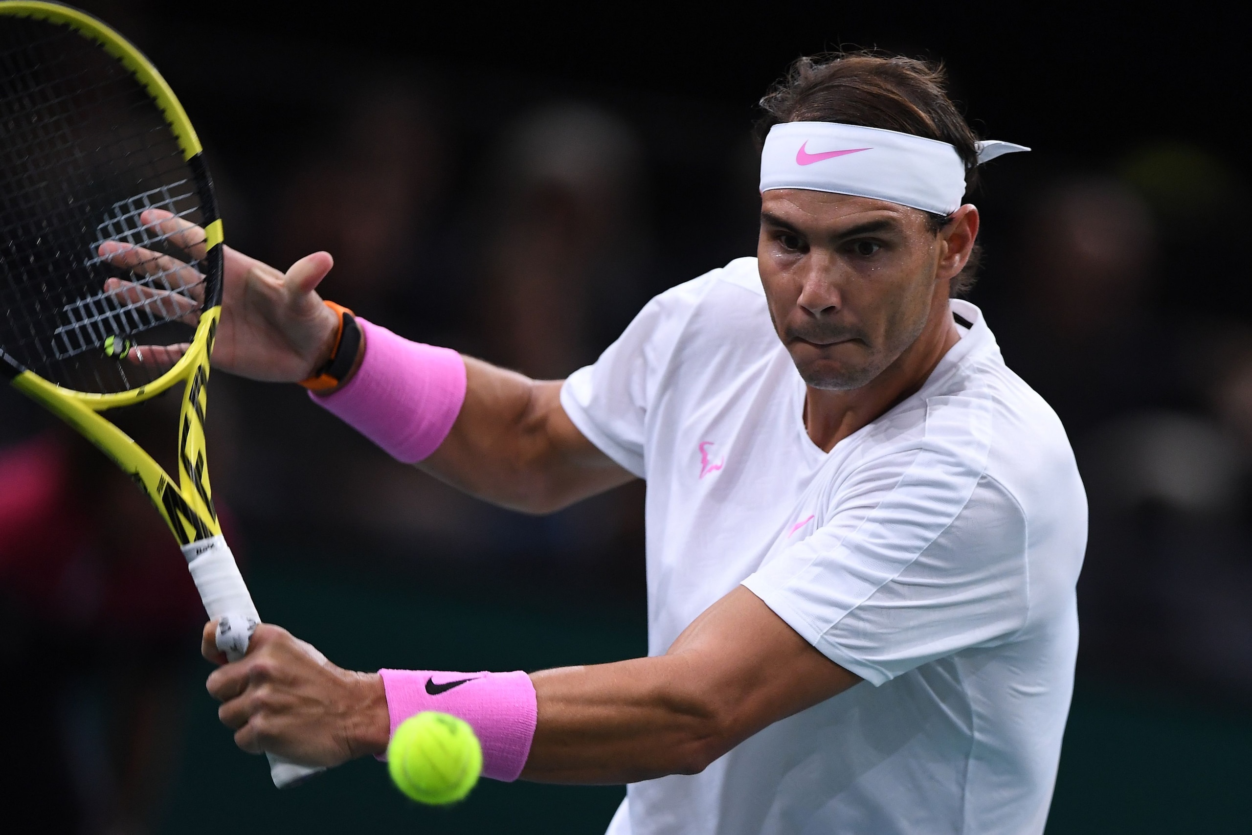 Spain's Rafael Nadal returns the ball to France's Adrian Mannarino during their men's singles tennis match on day three of the ATP World Tour Masters 1000 - Rolex Paris Masters - indoor tennis tournament at The AccorHotels Arena in Paris on October 30, 20 Spain's Rafael Nadal returns the ball to France's Adrian Mannarino during their men's singles tennis match on day three of the ATP World Tour Masters 1000 - Rolex Paris Masters - indoor tennis tournament at The AccorHotels Arena in Paris on October 30, 20