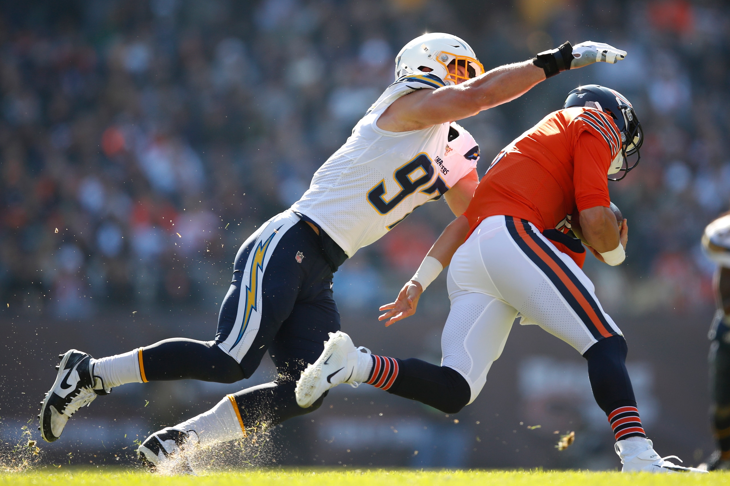 Now in his fourth season, Joey Bosa is tied with his brother Nick for seventh in the NFL with seven sacks heading into Week 9. Now in his fourth season, Joey Bosa is tied with his brother Nick for seventh in the NFL with seven sacks heading into Week 9.