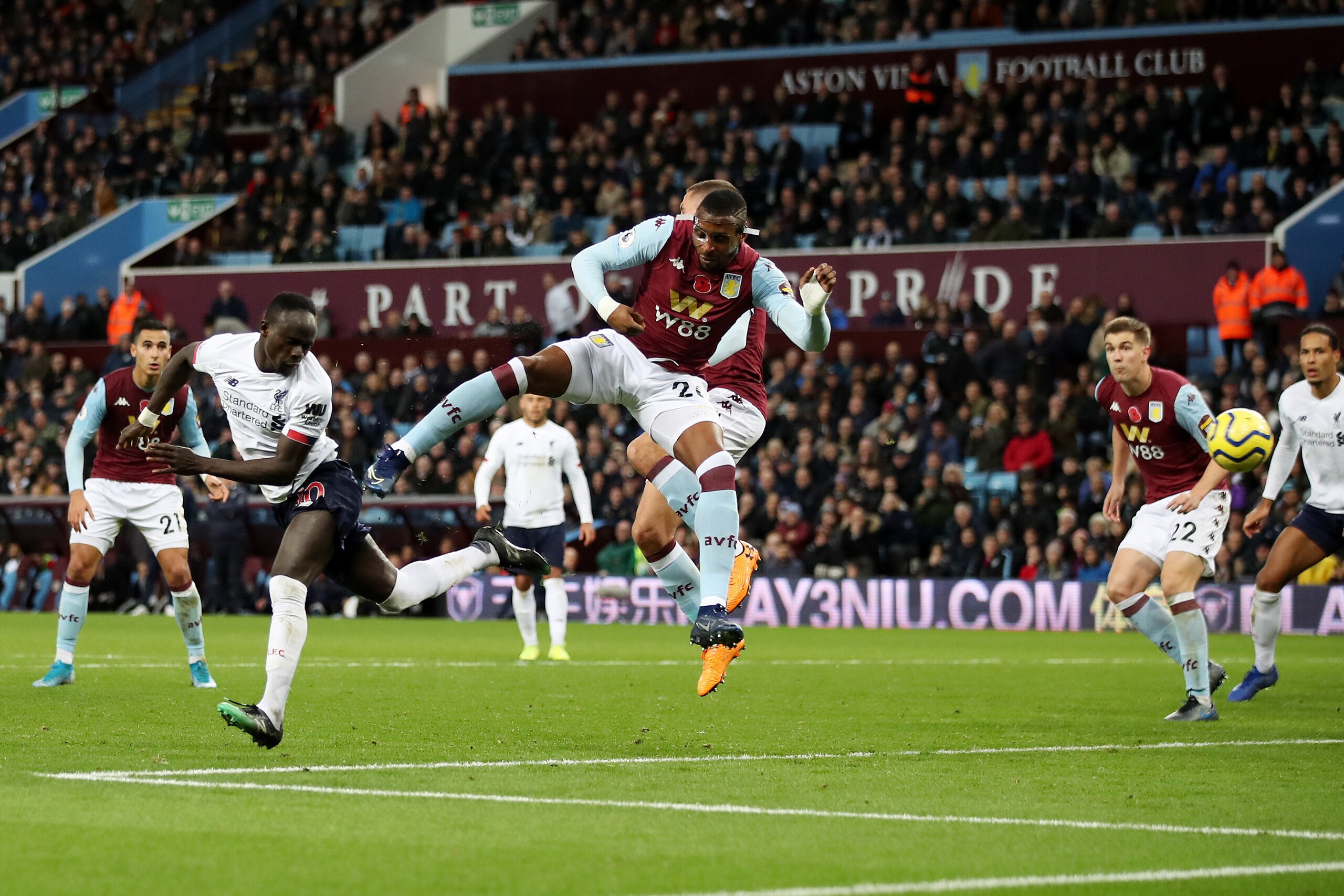 BIRMINGHAM, ENGLAND - NOVEMBER 02: Sadio Mane of Liverpool scores his team's second goal during the Premier League match between Aston Villa and Liverpool FC at Villa Park on November 02, 2019 in Birmingham, United Kingdom. (Photo by Marc Atkins/Getty Ima BIRMINGHAM, ENGLAND - NOVEMBER 02: Sadio Mane of Liverpool scores his team's second goal during the Premier League match between Aston Villa and Liverpool FC at Villa Park on November 02, 2019 in Birmingham, United Kingdom. (Photo by Marc Atkins/Getty Ima