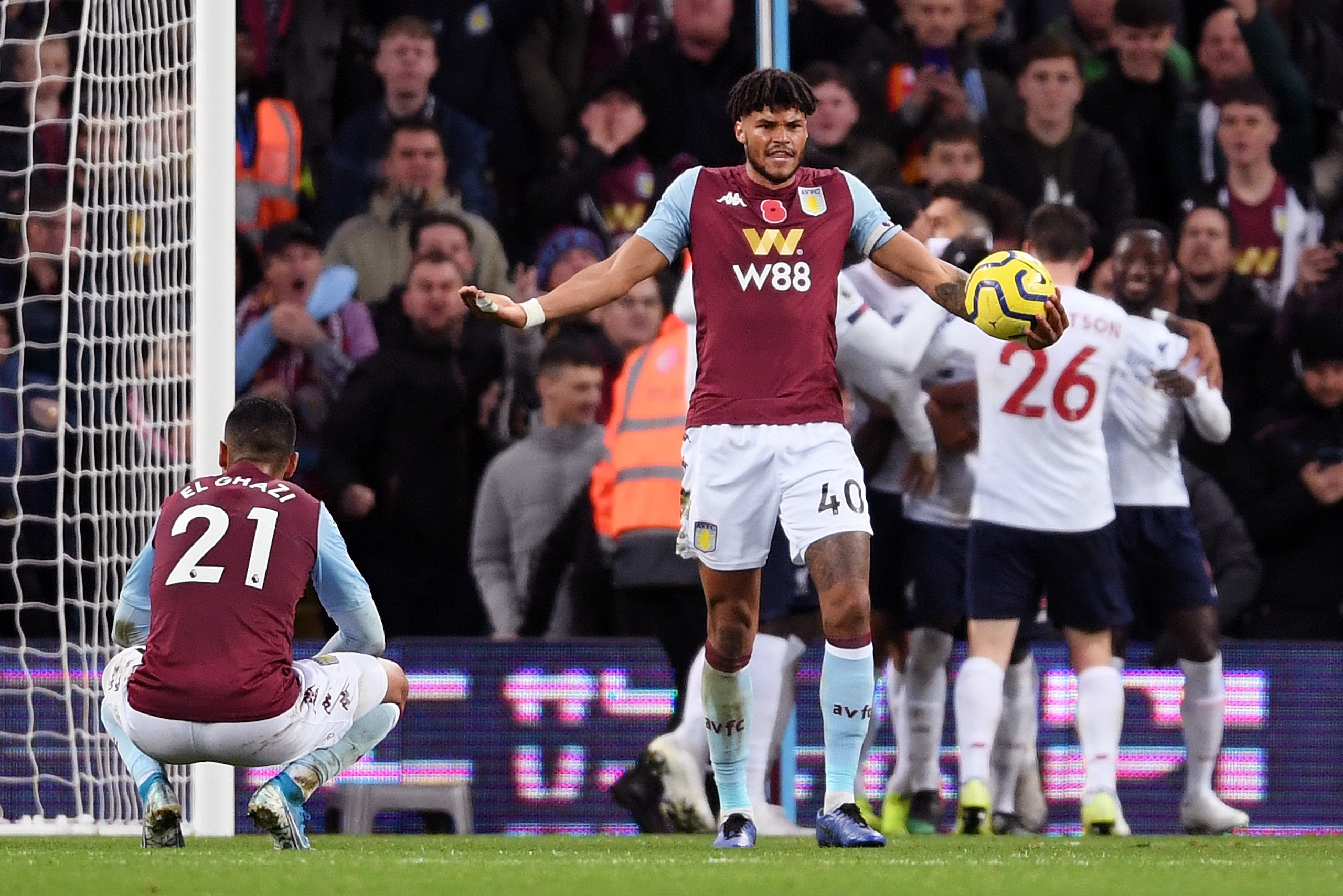 BIRMINGHAM, ENGLAND - NOVEMBER 02: Tyrone Mings of Aston Villa reacts after Liverpool's second goal during the Premier League match between Aston Villa and Liverpool FC at Villa Park on November 02, 2019 in Birmingham, United Kingdom. (Photo by Laurence BIRMINGHAM, ENGLAND - NOVEMBER 02: Tyrone Mings of Aston Villa reacts after Liverpool's second goal during the Premier League match between Aston Villa and Liverpool FC at Villa Park on November 02, 2019 in Birmingham, United Kingdom. (Photo by Laurence