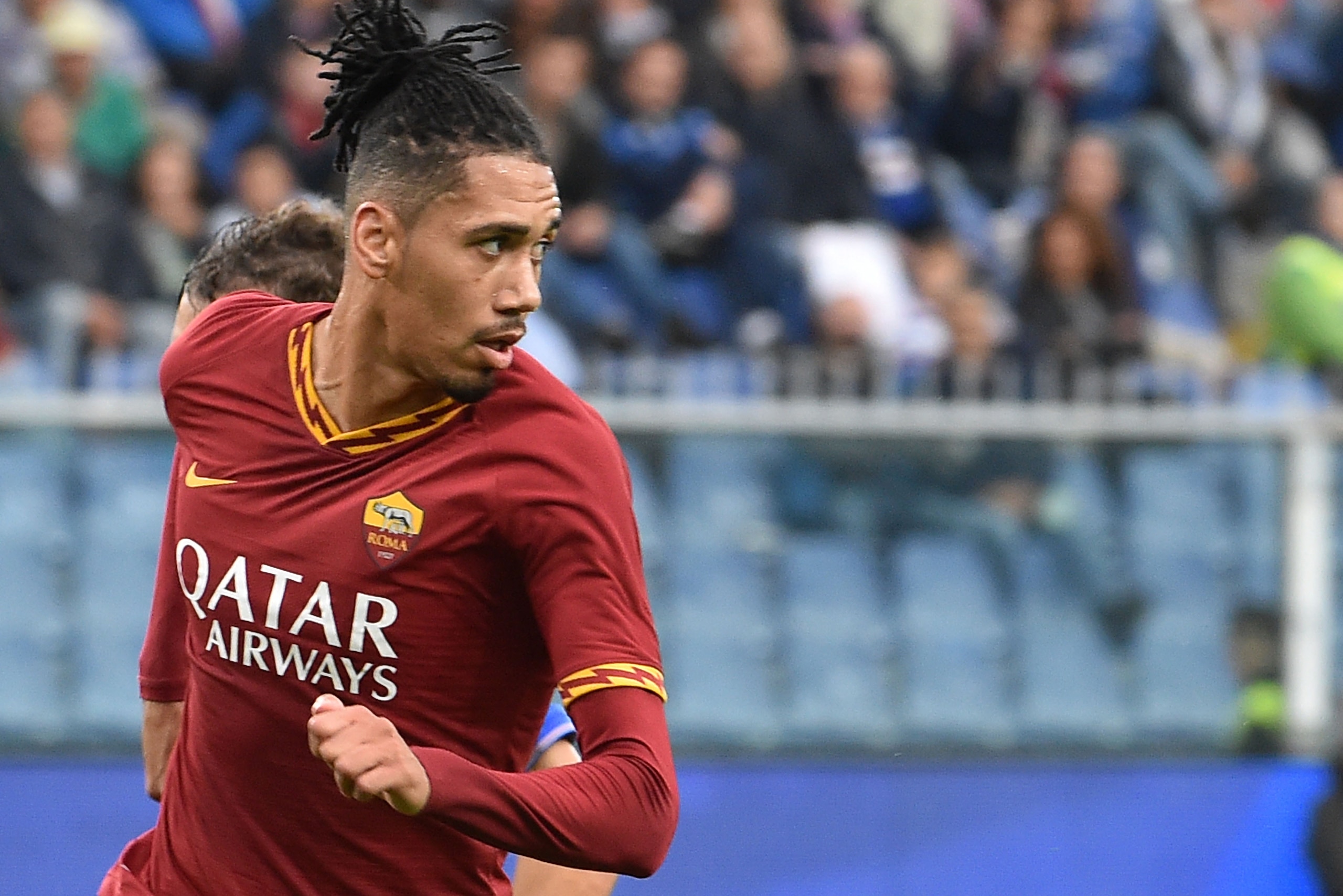 GENOA, ITALY - OCTOBER 20: Chris Smalling of AS Roma during the Serie A match between UC Sampdoria and AS Roma at Stadio Luigi Ferraris on October 20, 2019 in Genoa, Italy. (Photo by Paolo Rattini/Getty Images)