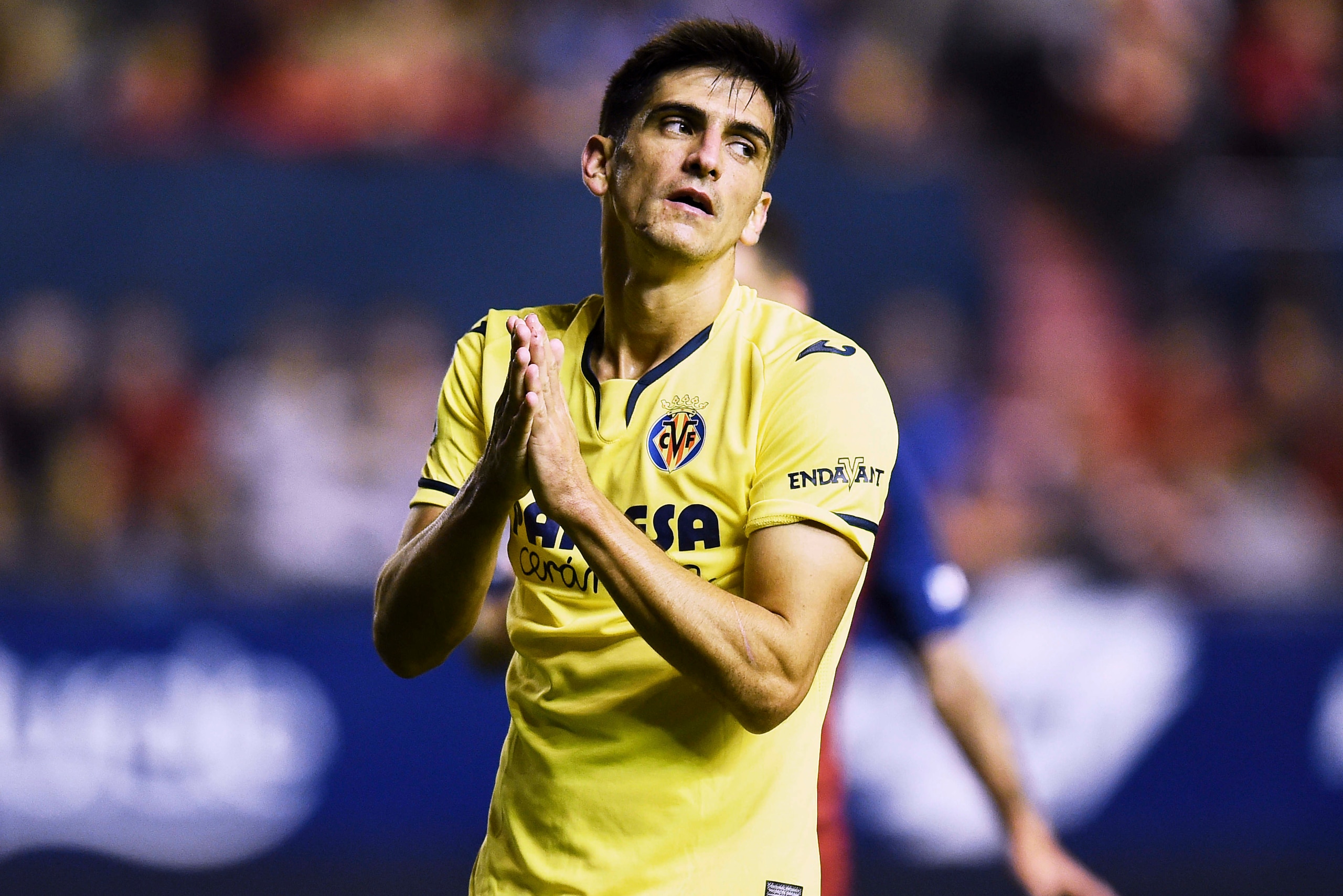 PAMPLONA, SPAIN - OCTOBER 05: Gerard Moreno of Villarreal CF reacts during the Liga match between CA Osasuna and Villarreal CF at El Sadar Stadium on October 05, 2019 in Pamplona, Spain. (Photo by Juan Manuel Serrano Arce/Getty Images)