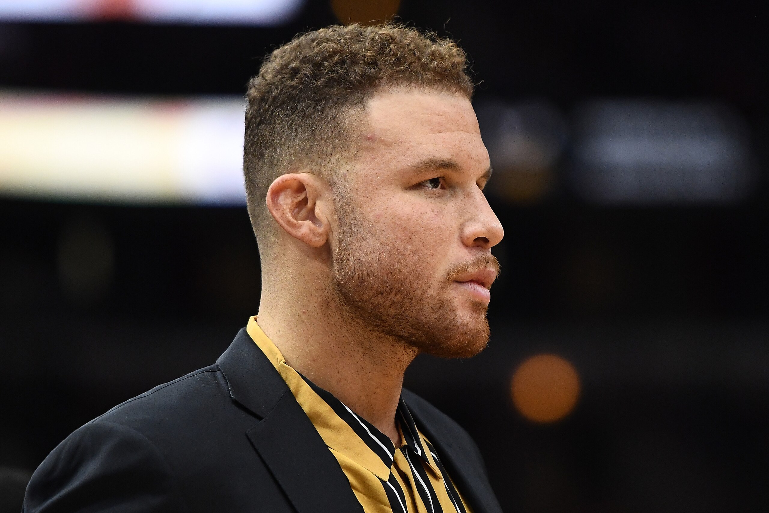 CHICAGO, ILLINOIS - NOVEMBER 01:  Blake Griffin #23 of the Detroit Pistons watches action from the bench during the first half of a game against the Chicago Bulls at United Center on November 01, 2019 in Chicago, Illinois. NOTE TO USER: User expressly ack