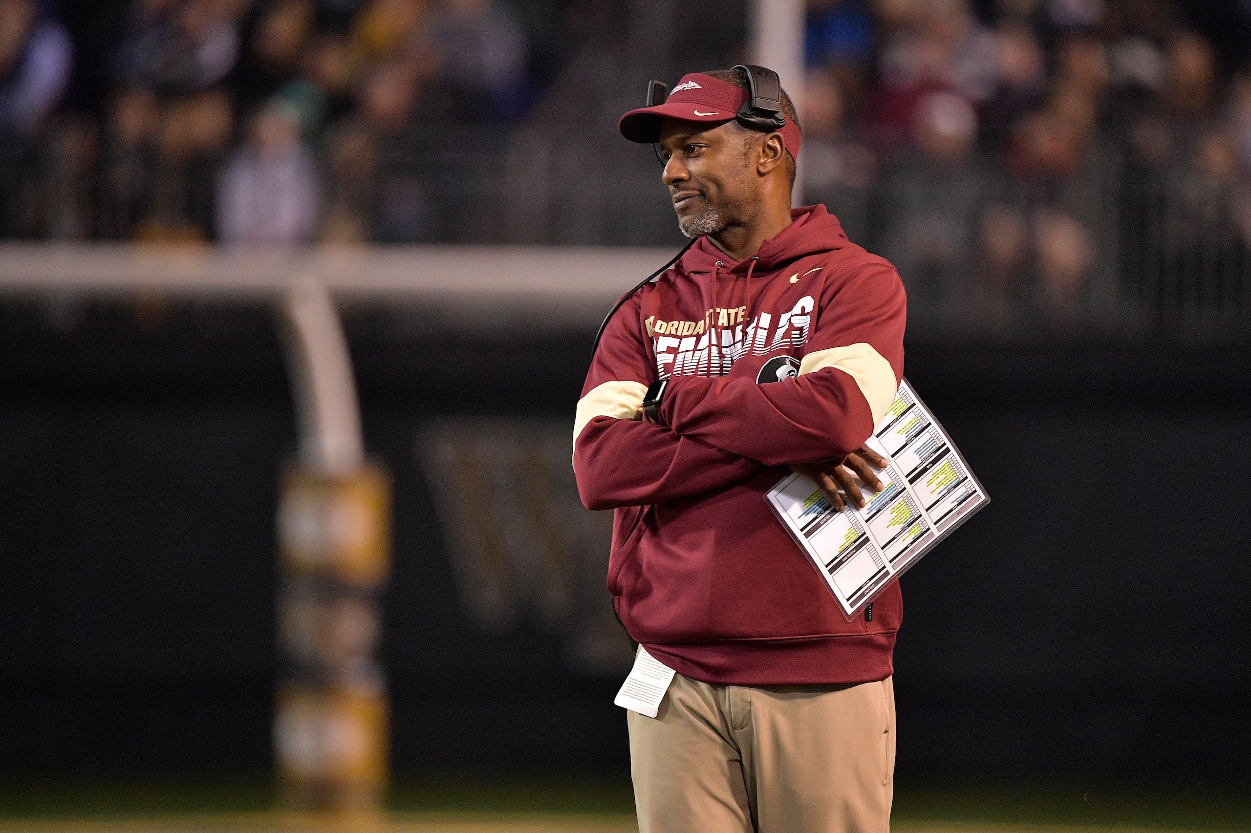 WINSTON SALEM, NORTH CAROLINA - OCTOBER 19: Head coach Willie Taggart of the Florida State Seminoles  watches his team during the first half of their game against the Wake Forest Demon Deacons at BB&T Field on October 19, 2019 in Winston Salem, North Caro