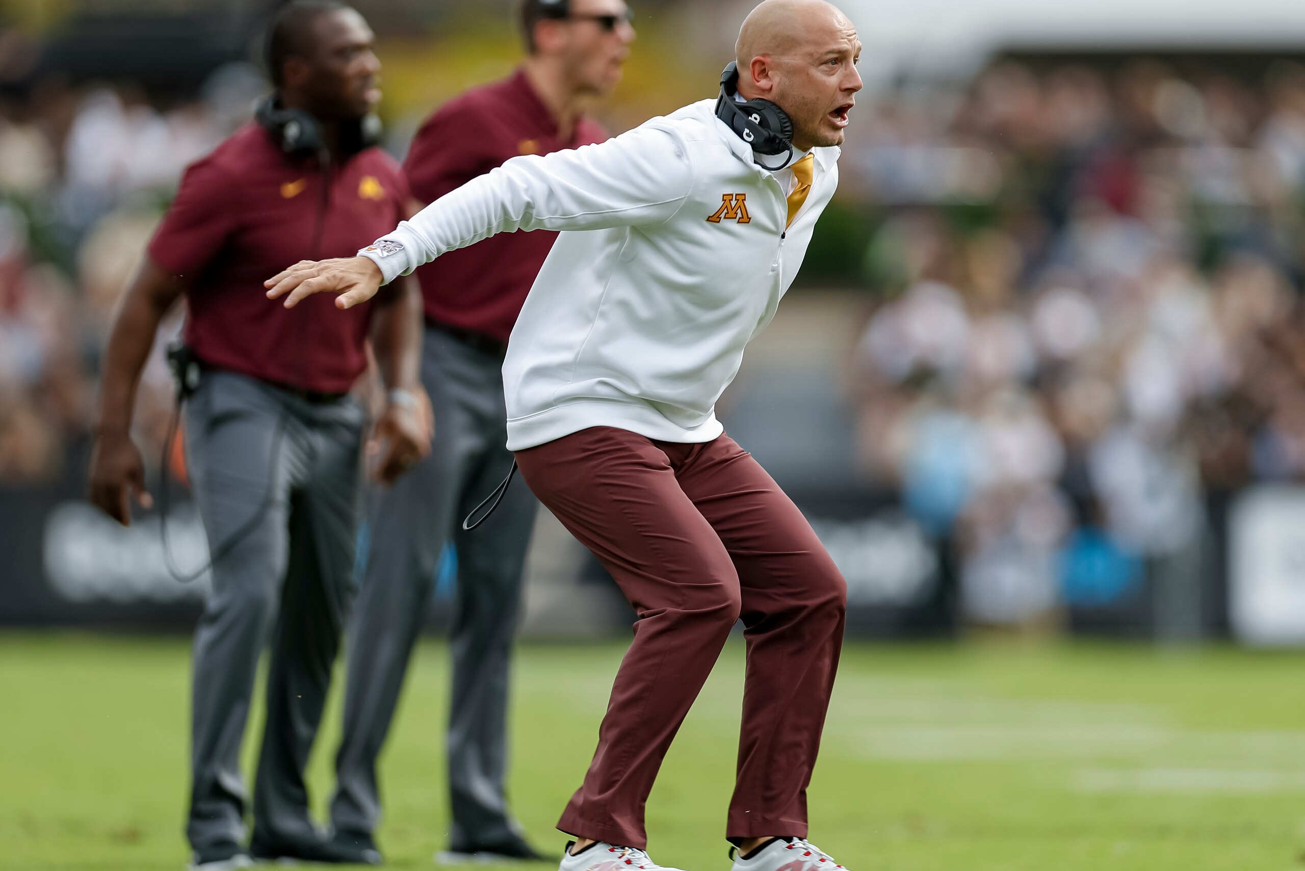 WEST LAFAYETTE, IN - SEPTEMBER 28: Head coach PJ Fleck of the Minnesota Golden Gophers is seen during the game against the Purdue Boilermakers at Ross-Ade Stadium on September 28, 2019 in West Lafayette, Indiana. (Photo by Michael Hickey/Getty Images)