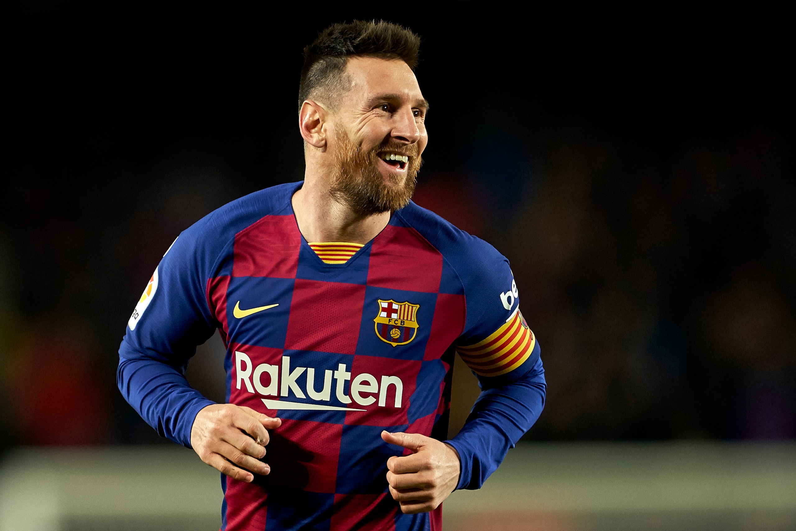 BARCELONA, SPAIN - NOVEMBER 09: Lionel Messi of FC Barcelona celebrates their team's third goal during the Liga match between FC Barcelona and RC Celta de Vigo at Camp Nou on November 09, 2019 in Barcelona, Spain. (Photo by Quality Sport Images/Getty Imag