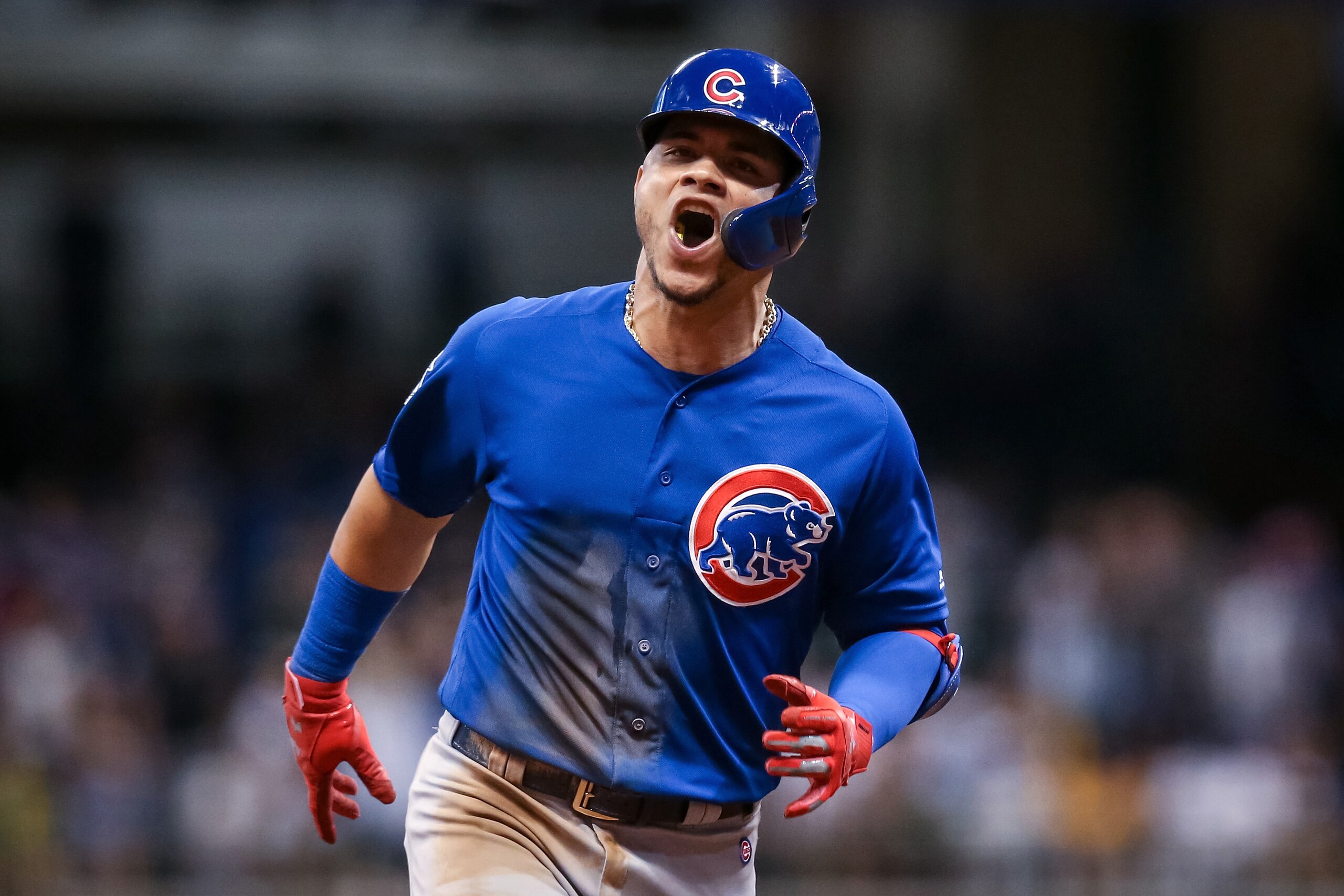 MILWAUKEE, WISCONSIN - SEPTEMBER 05:  Willson Contreras #40 of the Chicago Cubs rounds the bases after hitting a home run in the fourth inning against the Milwaukee Brewers at Miller Park on September 05, 2019 in Milwaukee, Wisconsin. (Photo by Dylan Buel
