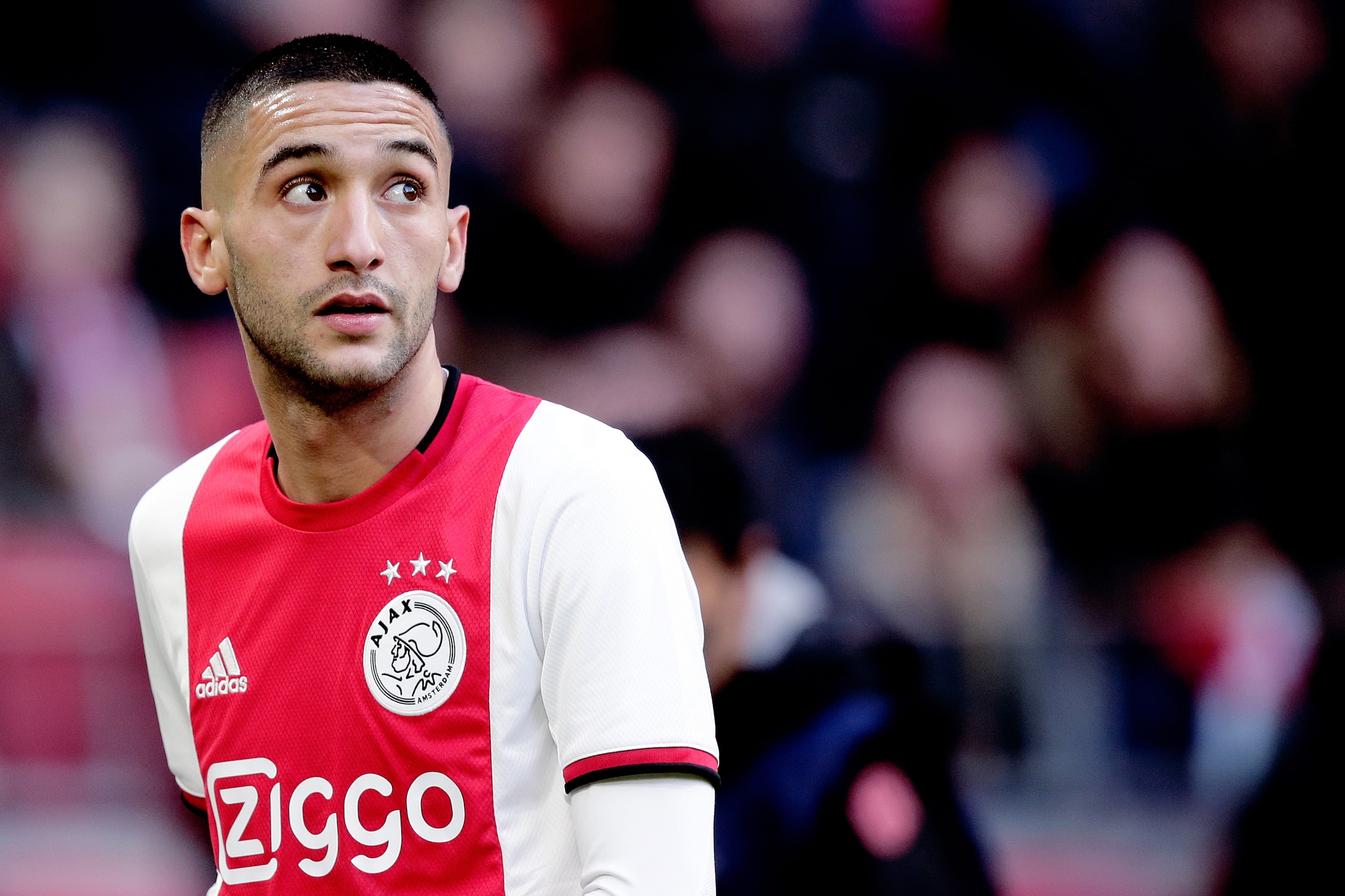 AMSTERDAM, NETHERLANDS - NOVEMBER 10: Hakim Ziyech of Ajax  during the Dutch Eredivisie  match between Ajax v FC Utrecht at the Johan Cruijff Arena on November 10, 2019 in Amsterdam Netherlands (Photo by Erwin Spek/Soccrates/Getty Images)