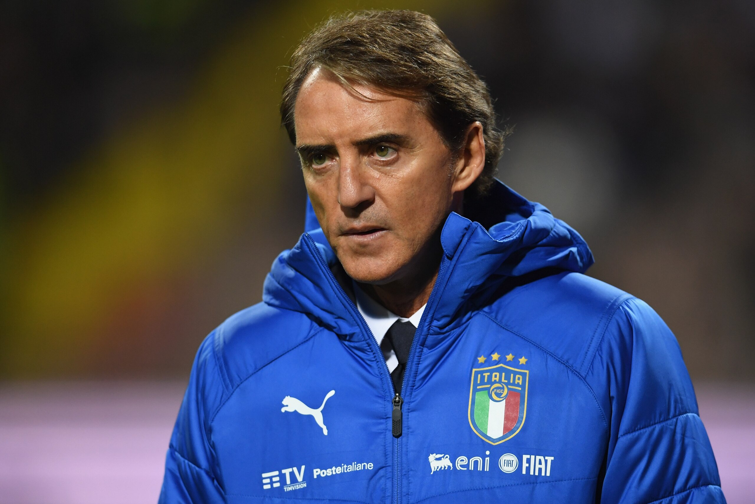 ZENICA, BOSNIA AND HERZEGOVINA - NOVEMBER 15:  Head coach of Italy Roberto Mancini reacts during the UEFA Euro 2020 Qualifier between Bosnia and Herzegovina and Italy on November 15, 2019 in Zenica, Bosnia and Herzegovina.  (Photo by Claudio Villa/Getty I