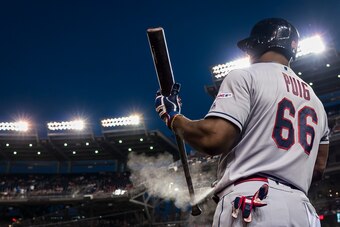 WASHINGTON, DC - SEPTEMBER 27: Yasiel Puig #66 of the Cleveland Indians warms up against the Washington Nationals during the first inning at Nationals Park on September 27, 2019 in Washington, DC. (Photo by Scott Taetsch/Getty Images)
