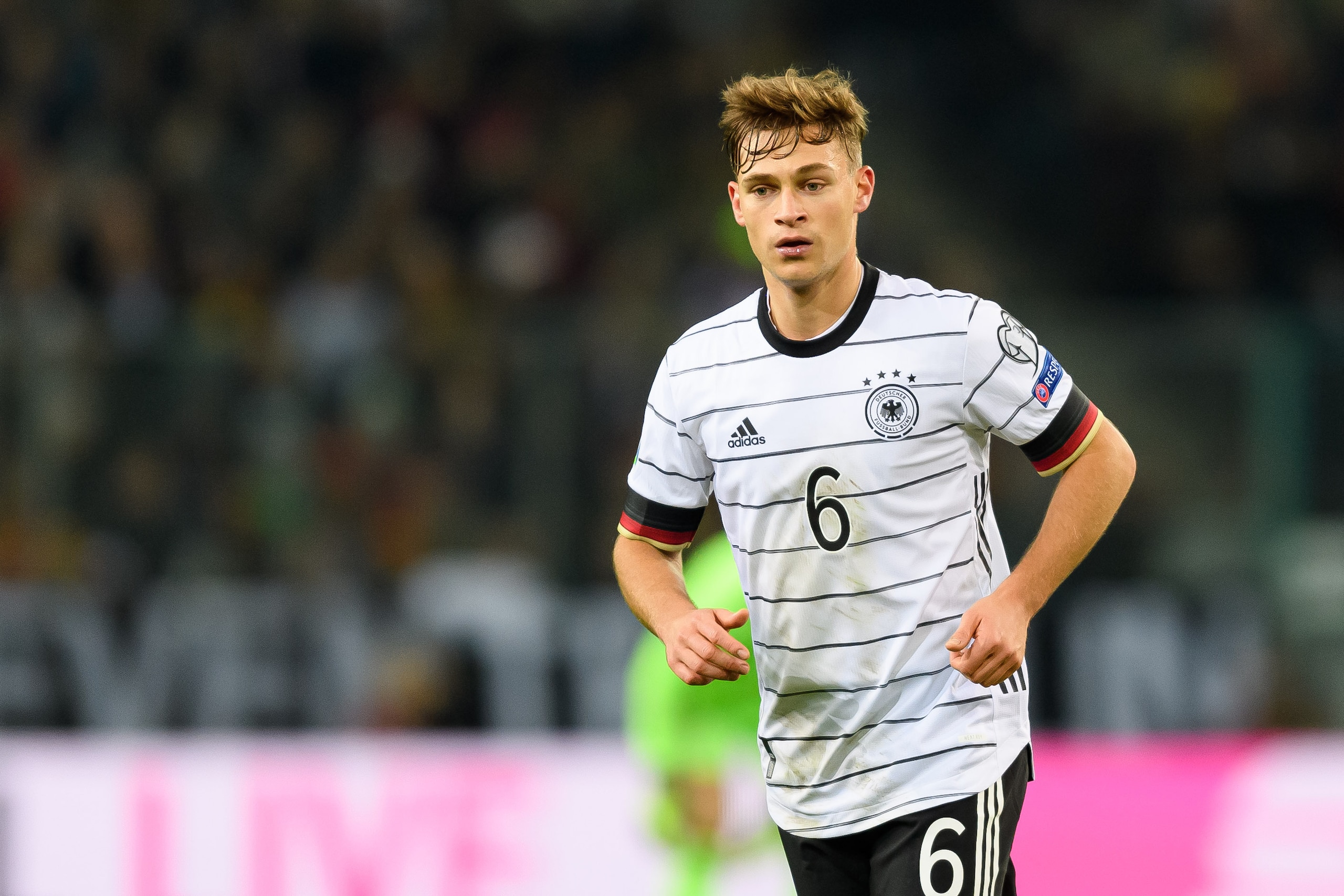 MOENCHENGLADBACH, GERMANY - NOVEMBER 16: Joshua Kimmich of Germany looks on during the UEFA Euro 2020 Qualifier between Germany and Belarus on November 16, 2019 in Moenchengladbach, Germany. (Photo by TF-Images/Getty Images)