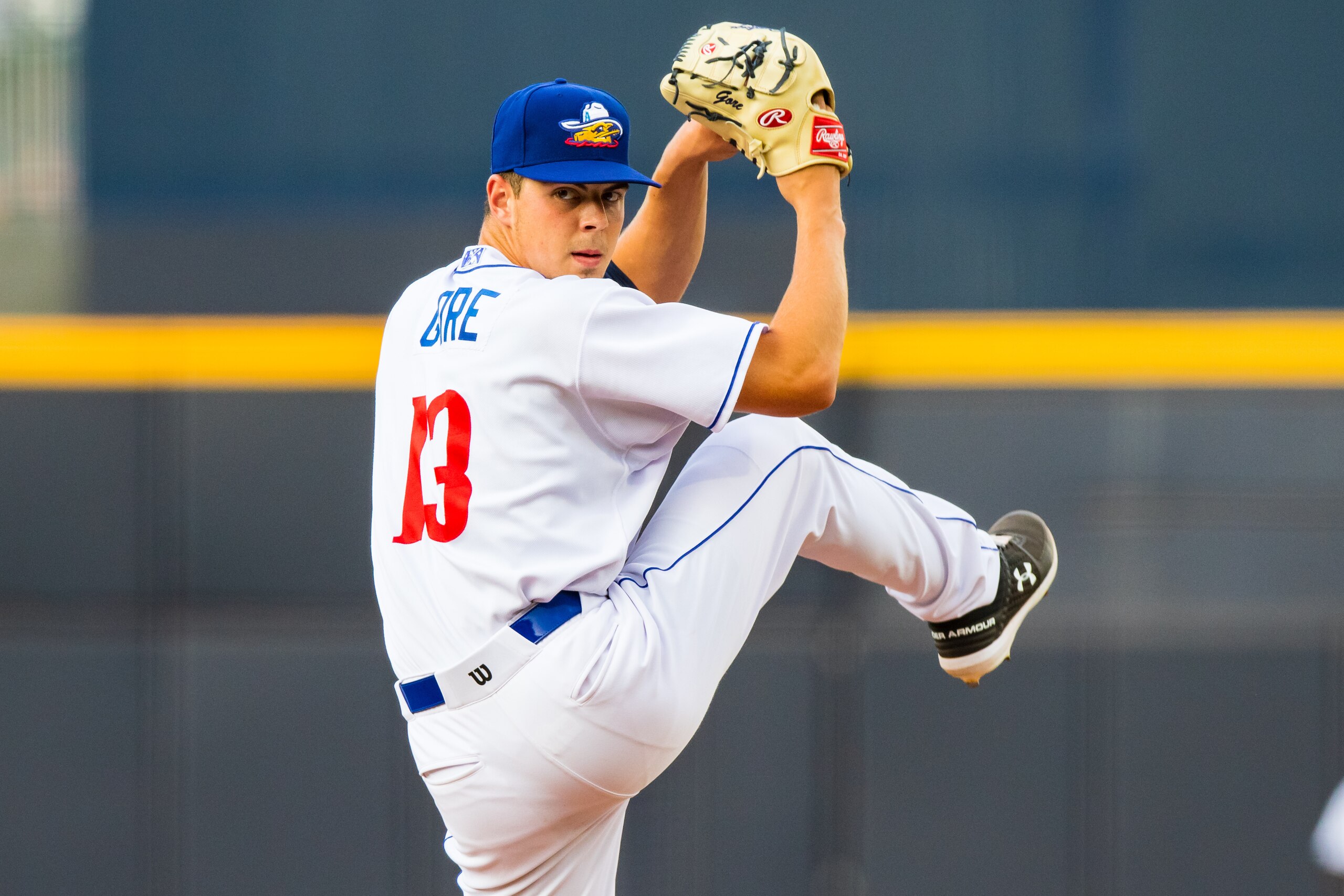 AMARILLO, TEXAS - AUGUST 02: Pitcher MacKenzie Gore #13 of the Amarillo Sod Poodles pitches against the Northwest Arkansas Naturals at HODGETOWN Stadium on August 02, 2019 in Amarillo, Texas. (Photo by John E. Moore III/Getty Images)