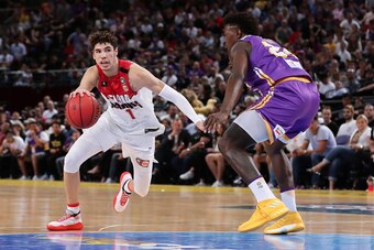 SYDNEY, AUSTRALIA - NOVEMBER 17: LaMelo Ball of the Hawks drives to the basket during the round seven NBL match between the Sydney Kings and the Illawarra Hawks at Qudos Bank Arena on November 17, 2019 in Sydney, Australia. (Photo by Mark Metcalfe/Getty I