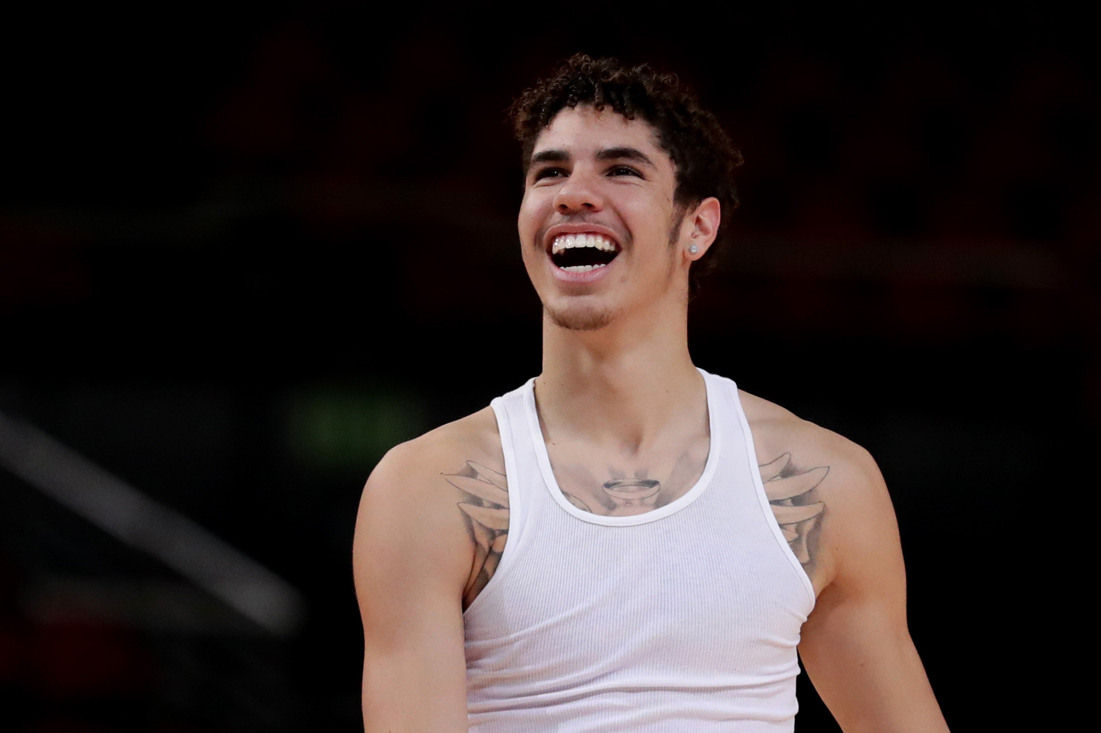 SYDNEY, AUSTRALIA - NOVEMBER 17: LaMelo Ball of the Hawks smiles during warm up before the round seven NBL match between the Sydney Kings and the Illawarra Hawks at Qudos Bank Arena on November 17, 2019 in Sydney, Australia. (Photo by Mark Metcalfe/Getty 