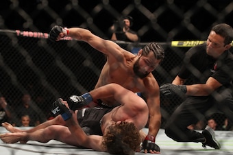 LAS VEGAS, NV - JULY 06:  Jorge Masvidal finishes Ben Askren in their welterweight fight during the UFC 239 event at T-Mobile Arena on July 6, 2019 in Las Vegas, Nevada.  (Photo by Christian Petersen/Zuffa LLC/Zuffa LLC)