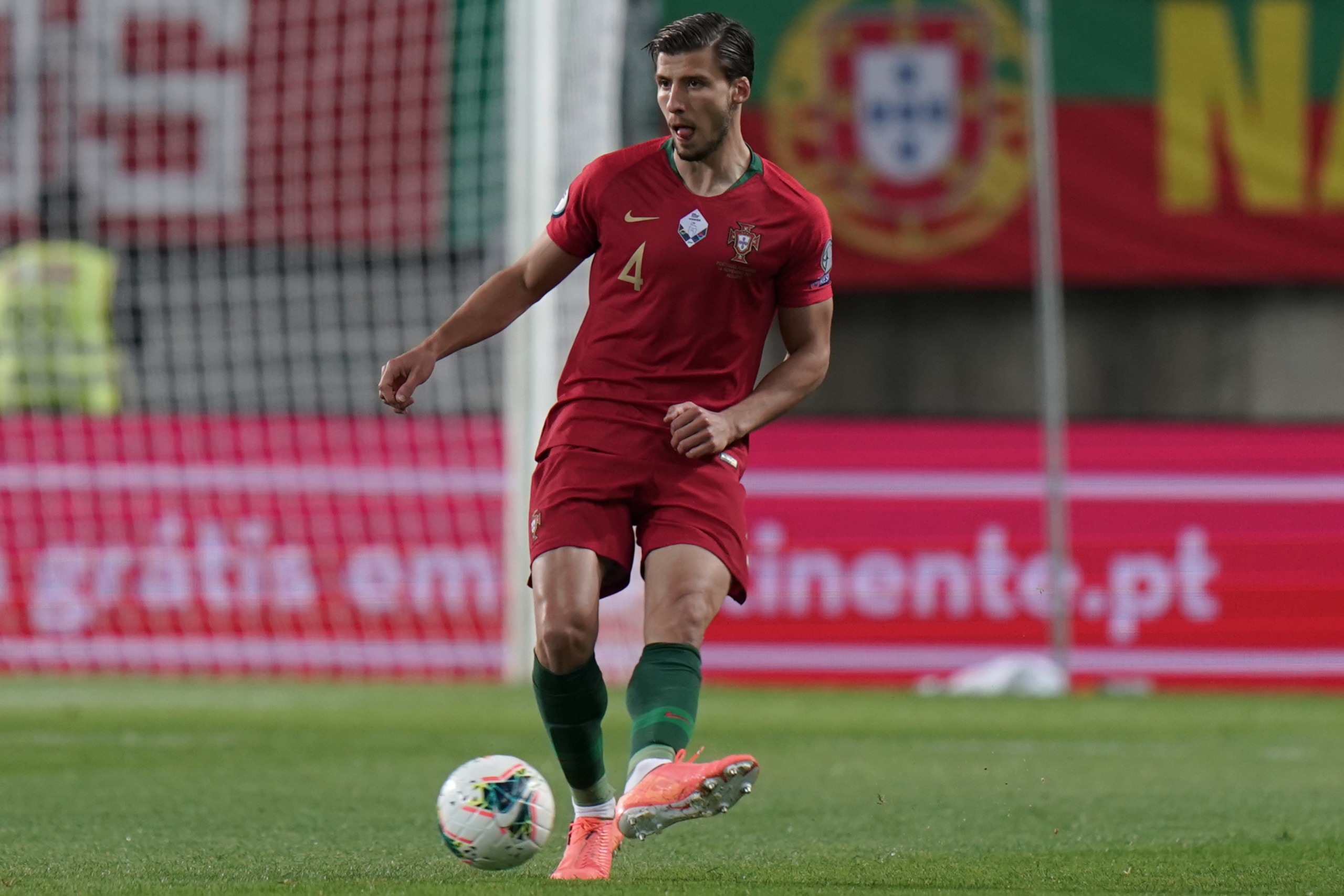 FARO, PORTUGAL - NOVEMBER 14: Ruben Dias of Portugal and SL Benfica in action during the UEFA Euro 2020 Qualifier match between Portugal and Lithuania at Estadio Algarve on November 14, 2019 in Faro, Portugal. (Photo by Gualter Fatia/Getty Images) FARO, PORTUGAL - NOVEMBER 14: Ruben Dias of Portugal and SL Benfica in action during the UEFA Euro 2020 Qualifier match between Portugal and Lithuania at Estadio Algarve on November 14, 2019 in Faro, Portugal. (Photo by Gualter Fatia/Getty Images)