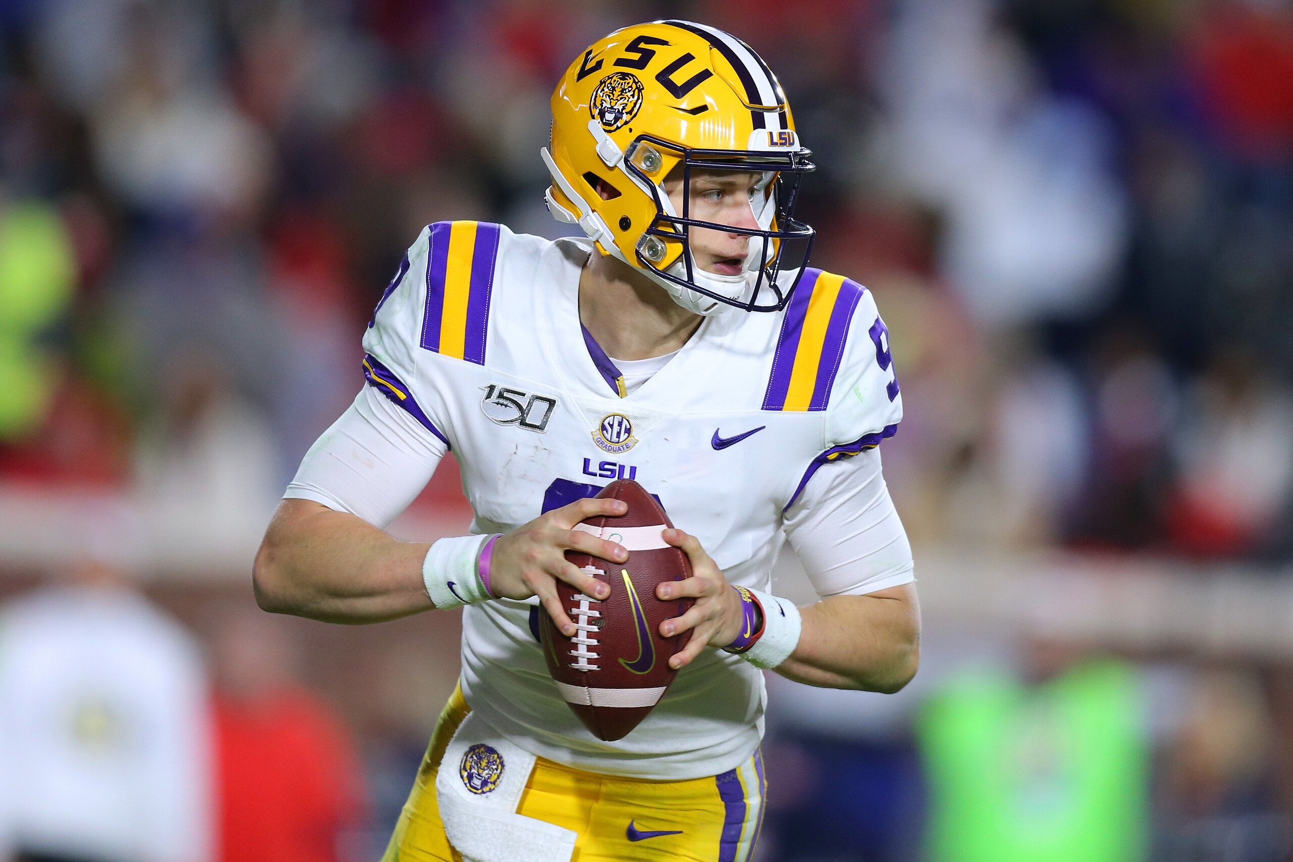 OXFORD, MISSISSIPPI - NOVEMBER 16: Joe Burrow #9 of the LSU Tigers throws the ball during a game against the Mississippi Rebels at Vaught-Hemingway Stadium on November 16, 2019 in Oxford, Mississippi. (Photo by Jonathan Bachman/Getty Images) OXFORD, MISSISSIPPI - NOVEMBER 16: Joe Burrow #9 of the LSU Tigers throws the ball during a game against the Mississippi Rebels at Vaught-Hemingway Stadium on November 16, 2019 in Oxford, Mississippi. (Photo by Jonathan Bachman/Getty Images)
