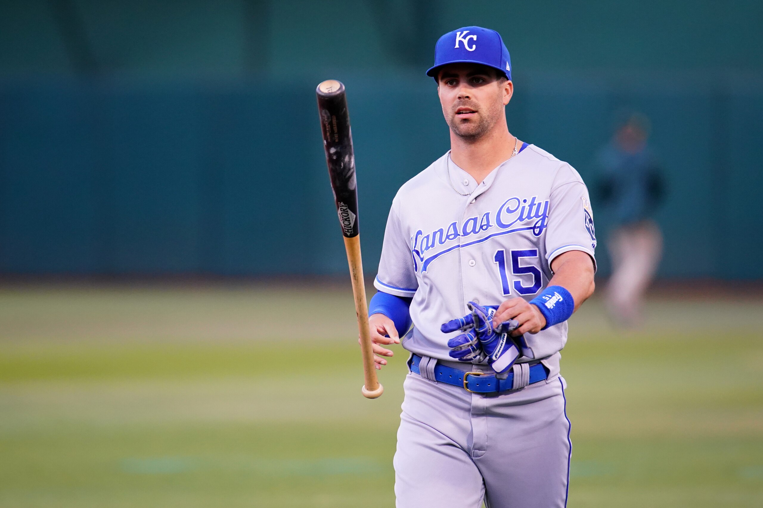 OAKLAND, CALIFORNIA - SEPTEMBER 17: Whit Merrifield #15 of the Kansas City Royals warms up prior to the game against the Oakland Athletics at Ring Central Coliseum on September 17, 2019 in Oakland, California. (Photo by Daniel Shirey/Getty Images) OAKLAND, CALIFORNIA - SEPTEMBER 17: Whit Merrifield #15 of the Kansas City Royals warms up prior to the game against the Oakland Athletics at Ring Central Coliseum on September 17, 2019 in Oakland, California. (Photo by Daniel Shirey/Getty Images)