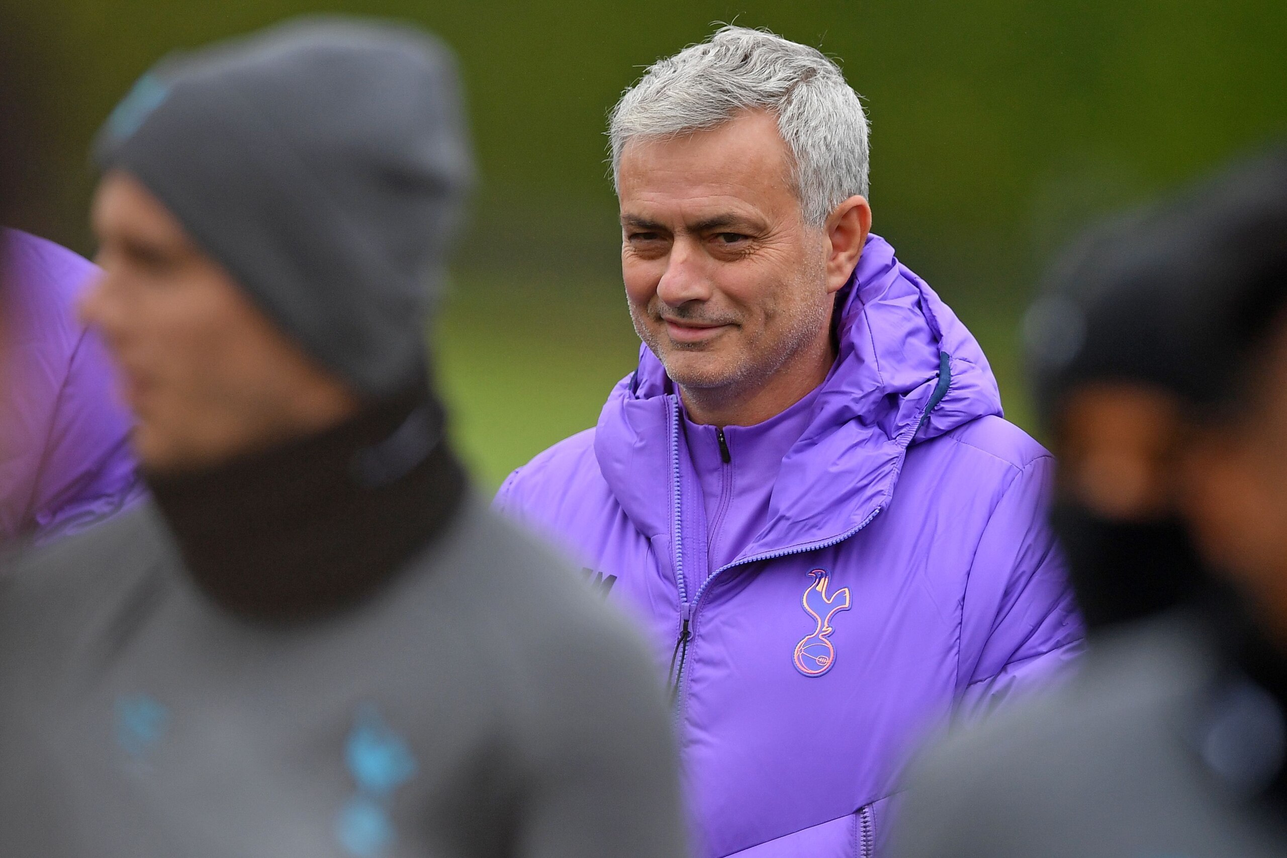 Tottenham Hotspur's Portuguese head coach Jose Mourinho smiles as he takes a team training session at Tottenham Hotspur's Enfield Training Centre, in north London on November 25, 2019, ahead of their UEFA Champions League Group B football match against Ol