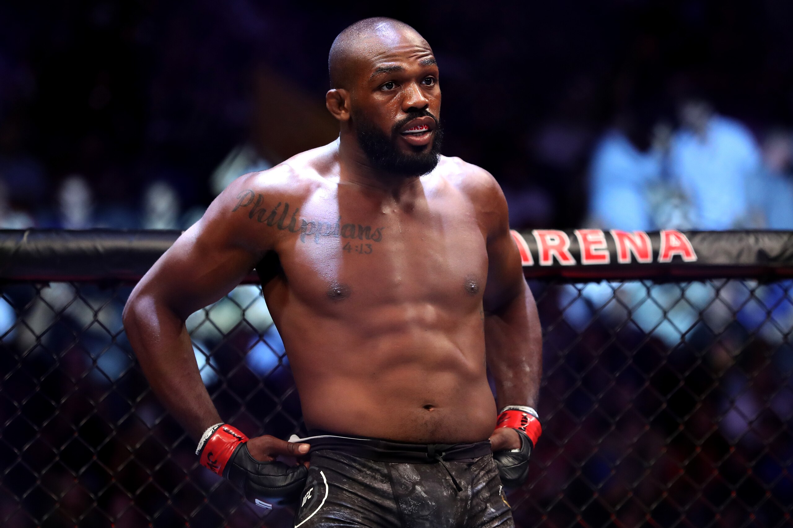 LAS VEGAS, NEVADA - JULY 06: Jon Jones of the United States looks on prior to his UFC Light Heavyweight Title bout against Thiago Santos of Brazil at T-Mobile Arena on July 06, 2019 in Las Vegas, Nevada. Jones defeated Santos by decision. (Photo by Sean LAS VEGAS, NEVADA - JULY 06: Jon Jones of the United States looks on prior to his UFC Light Heavyweight Title bout against Thiago Santos of Brazil at T-Mobile Arena on July 06, 2019 in Las Vegas, Nevada. Jones defeated Santos by decision. (Photo by Sean