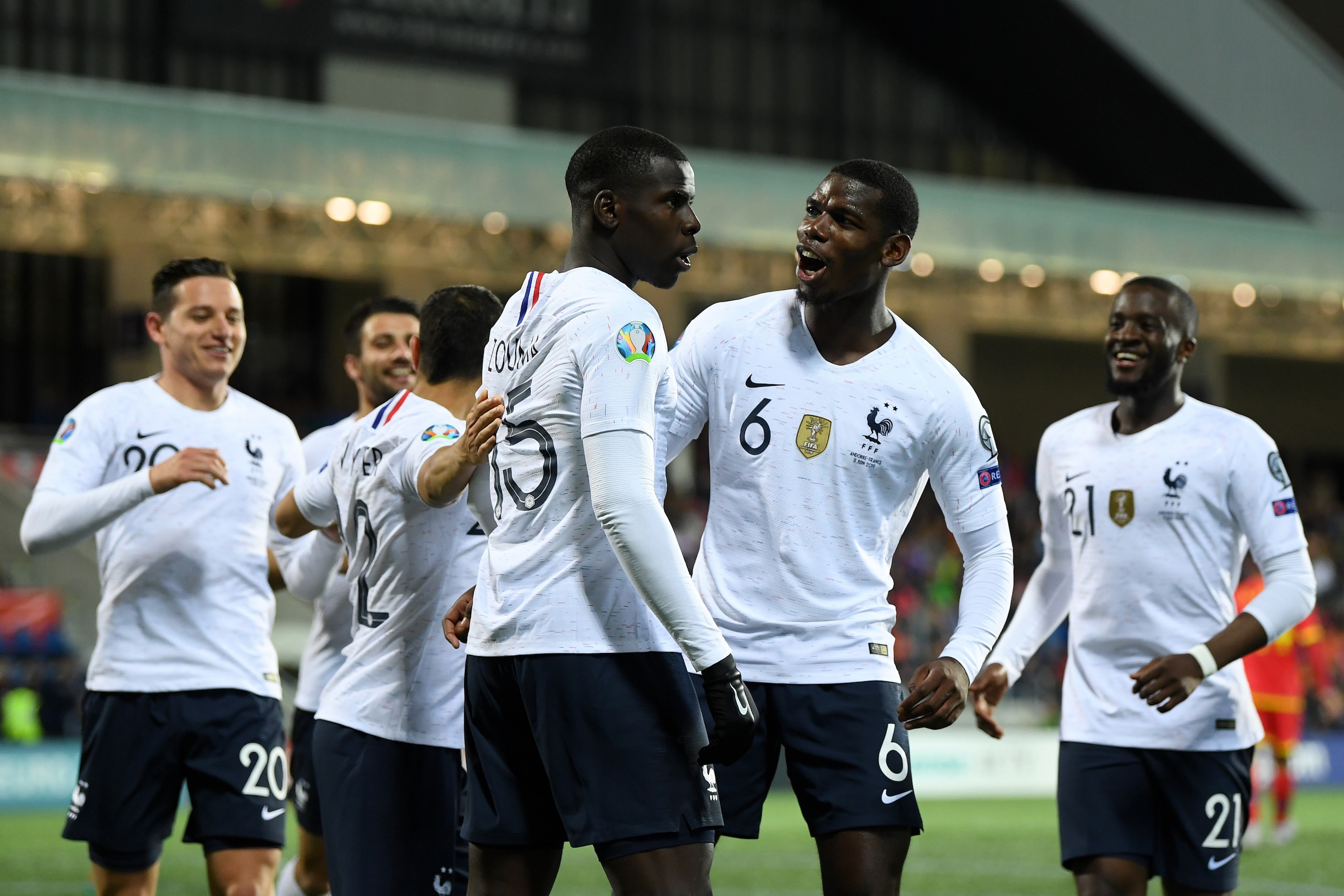 ANDORRA LA VELLA, ANDORRA - JUNE 11: Kurt Zouma of France celebrates with teammates after scoring his team's fourth goal  during the UEFA Euro 2020 Qualification match between Andorra and France on June 11, 2019 in Andorra la Vella, Andorra. (Photo by Dav