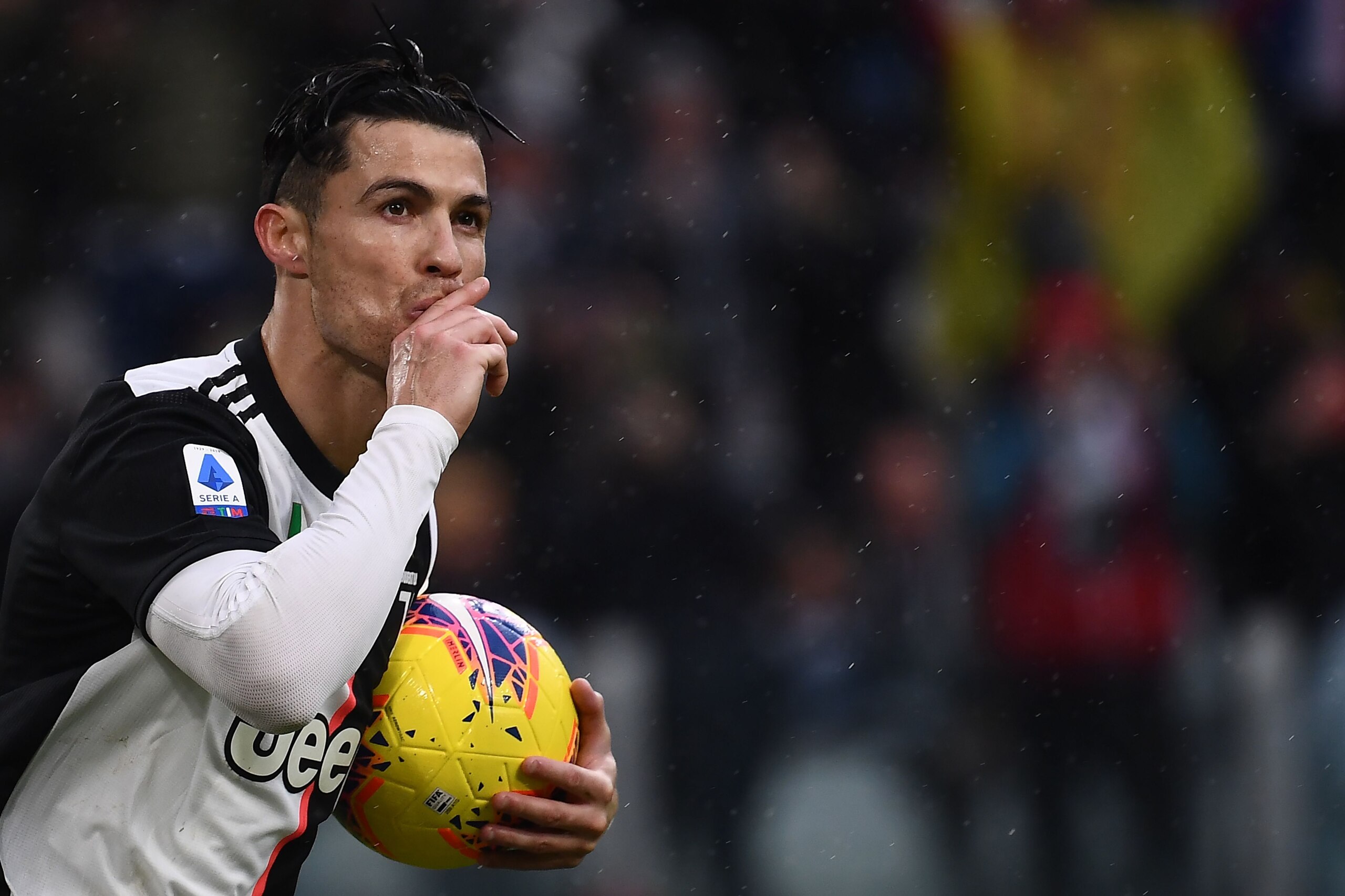 Juventus' Portuguese forward Cristiano Ronaldo celebrates after scoring a goal during the Italian Serie A football match Juventus vs Sassuolo on December 1, 2019, at the Juventus Allianz stadium in Turin. (Photo by MARCO BERTORELLO / AFP) (Photo by MARCO 