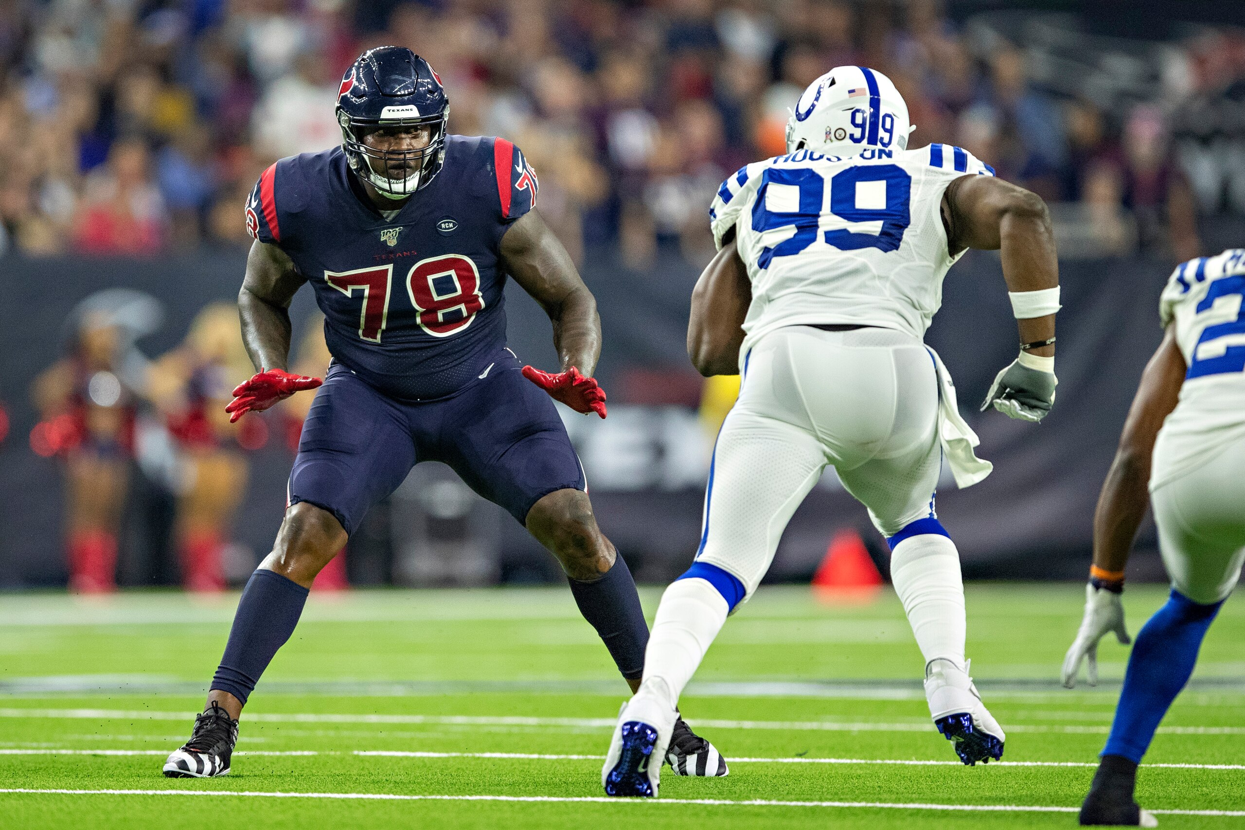 HOUSTON, TX - NOVEMBER 21: Laremy Tunsil #78 of the Houston Texans drops back to pass block during a game against the Indianapolis Colts at NRG Stadium on November 21, 2019 in Houston, Texas. The Texans defeated the Colts 20-17. (Photo by Wesley Hitt/Ge HOUSTON, TX - NOVEMBER 21: Laremy Tunsil #78 of the Houston Texans drops back to pass block during a game against the Indianapolis Colts at NRG Stadium on November 21, 2019 in Houston, Texas. The Texans defeated the Colts 20-17. (Photo by Wesley Hitt/Ge