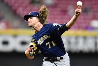 CINCINNATI, OH - SEPTEMBER 24:  Josh Hader #71 of the Milwaukee Brewers pitches in the ninth inning against the Cincinnati Reds at Great American Ball Park on September 24, 2019 in Cincinnati, Ohio. Milwaukee defeated Cincinnati 4-2.  (Photo by Jamie Saba
