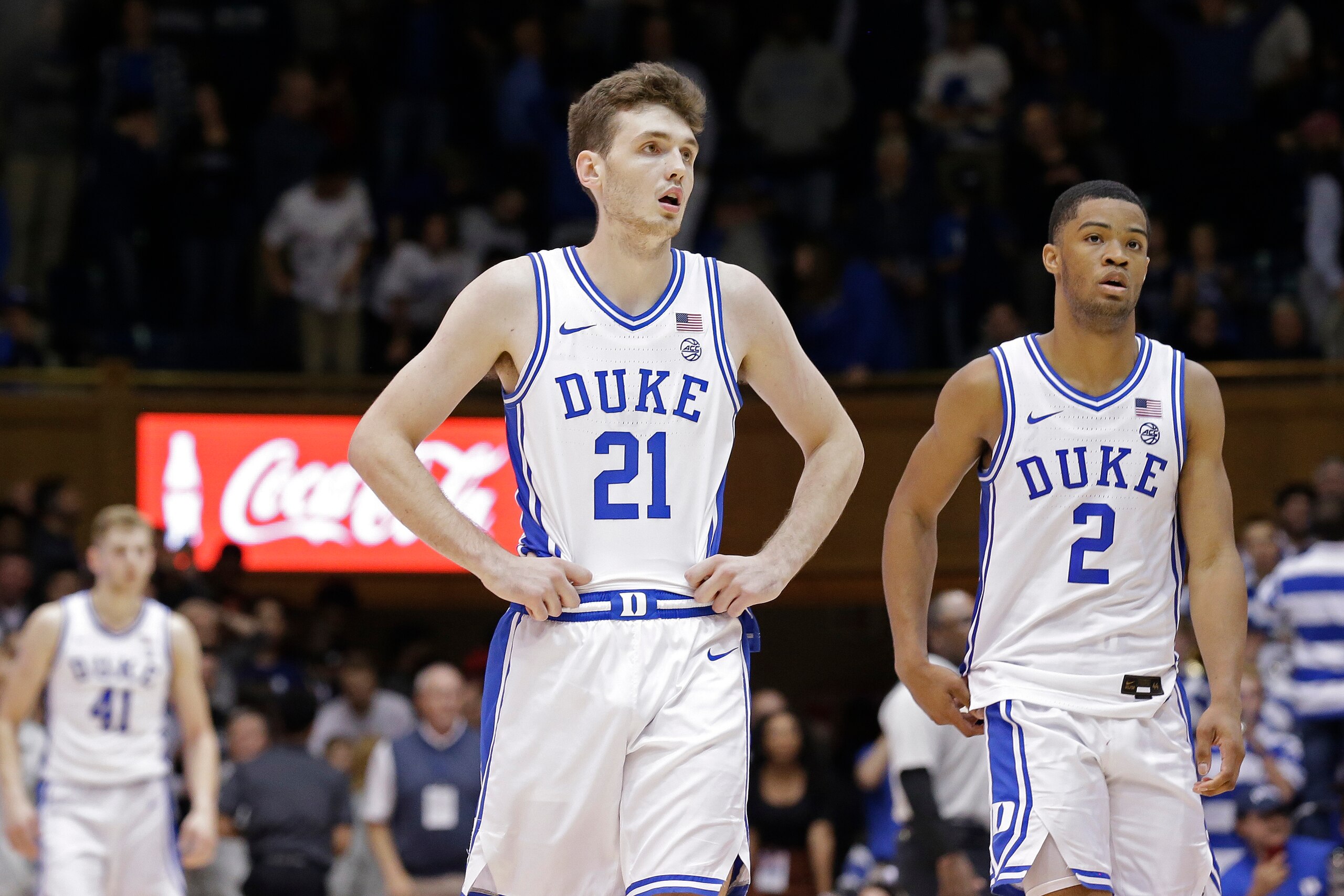 Duke's Matthew Hurt (21) and Cassius Stanley (2)