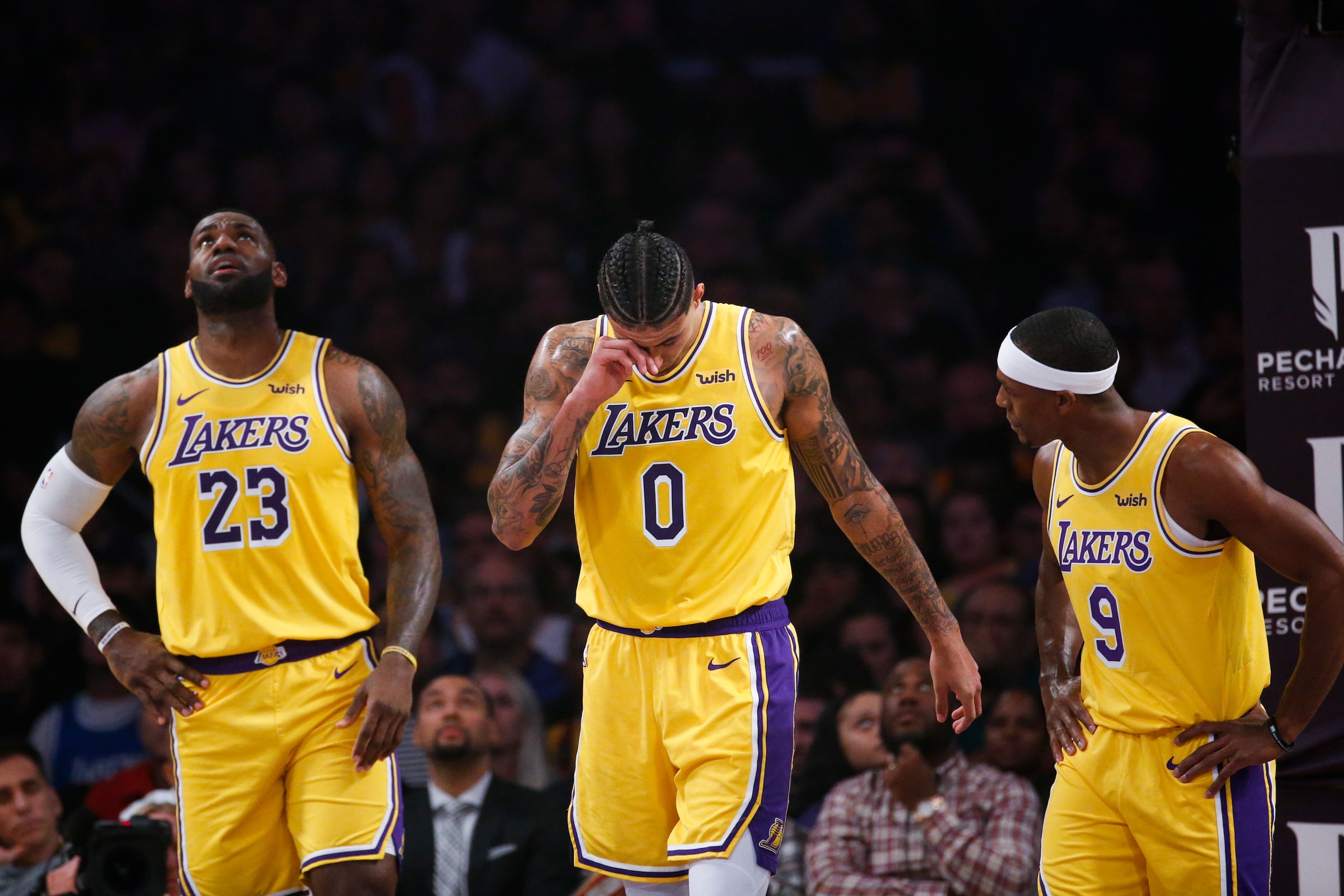 LeBron James, Kyle Kuzma and Rajon Rondo. LeBron James, Kyle Kuzma and Rajon Rondo.
