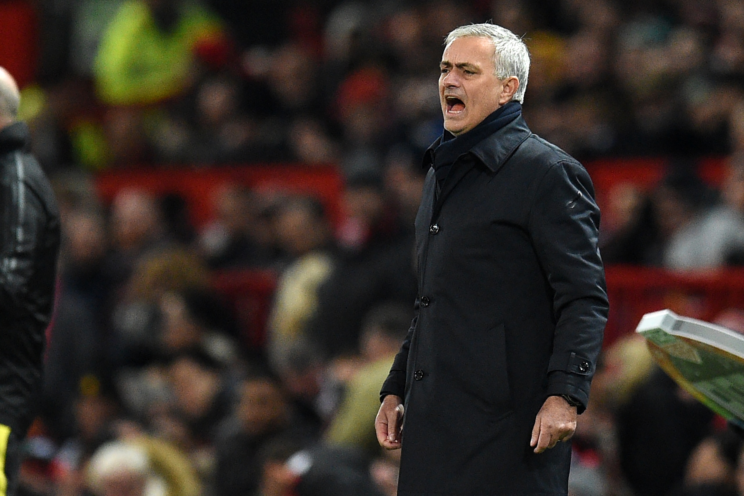 Tottenham Hotspur's Portuguese head coach Jose Mourinho gestures on the touchline during the English Premier League football match between Manchester United and Tottenham Hotspur at Old Trafford in Manchester, north west England, on December 4, 2019. (Pho Tottenham Hotspur's Portuguese head coach Jose Mourinho gestures on the touchline during the English Premier League football match between Manchester United and Tottenham Hotspur at Old Trafford in Manchester, north west England, on December 4, 2019. (Pho