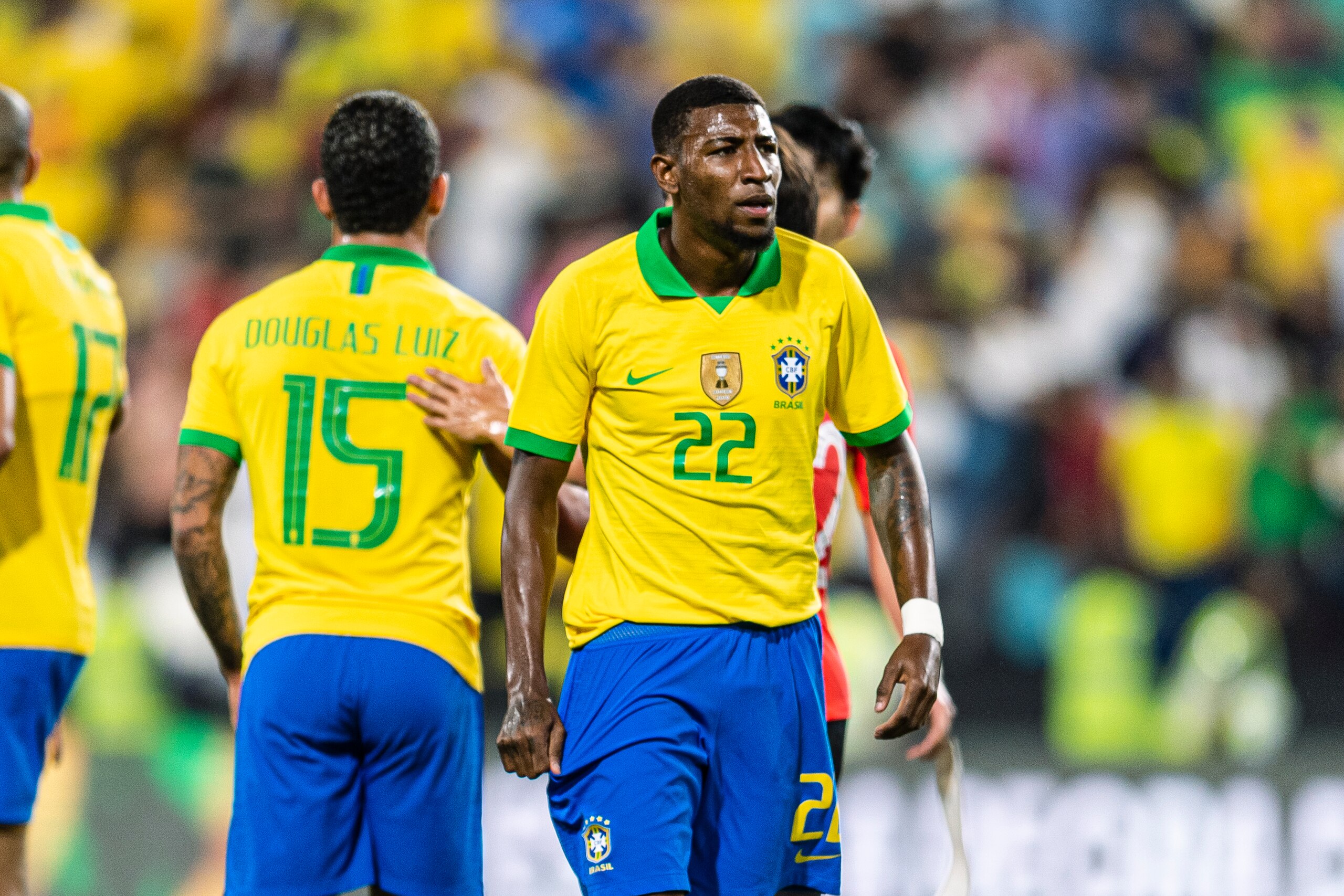 ABU DHABI, UNITED ARAB EMIRATES - NOVEMBER 19: Emerson de Souza of Brazil walks in the field during the match between Brazil and Korea Republic on November 19, 2019 at Mohammed Bin Zayed Stadium in Abu Dhabi, United Arab Emirates. (Photo by Eurasia Sport 