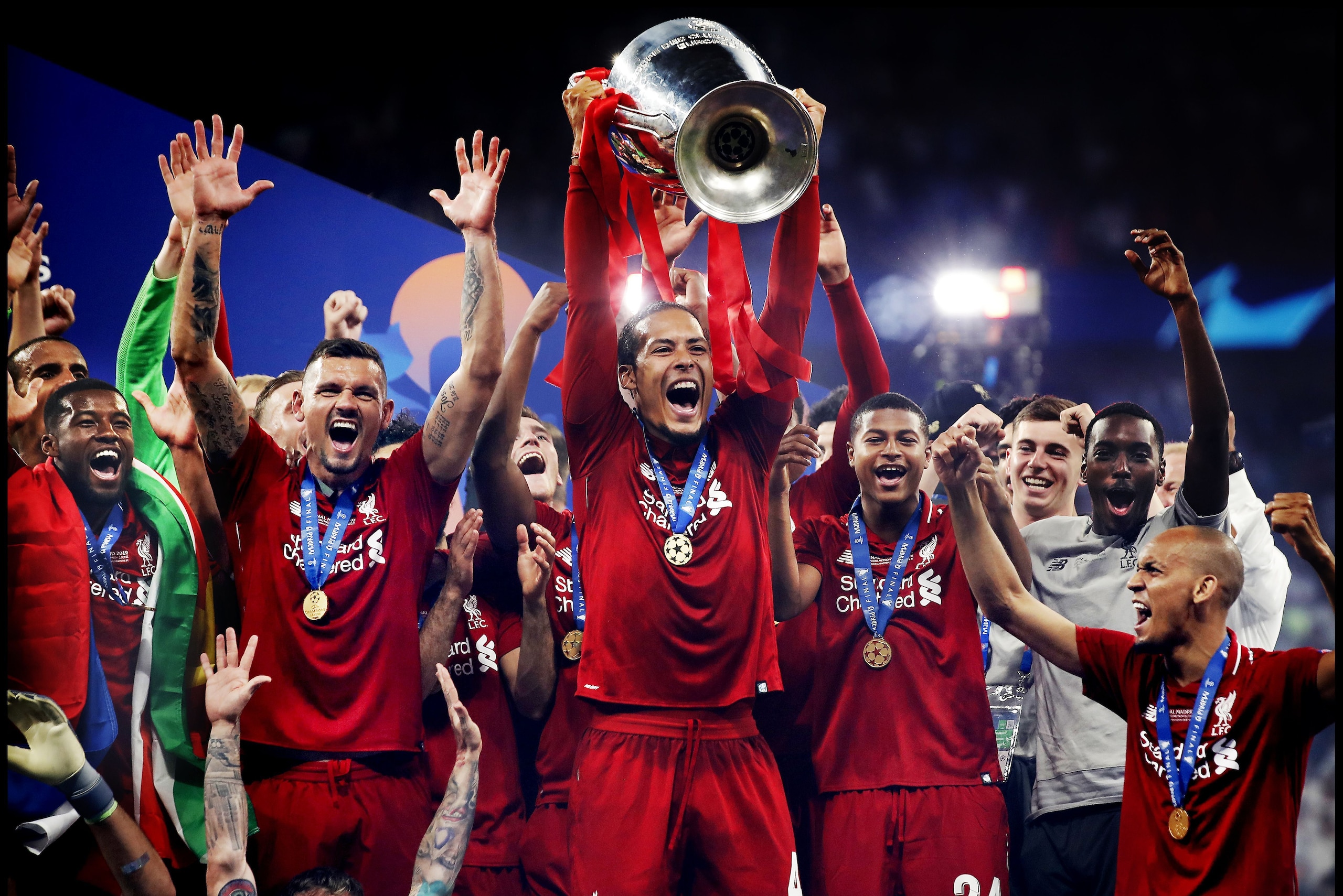Virgil van Dijk of Liverpool FC lifts the trophy after winning the UEFA Champions League final. during the UEFA Champions League final match between Tottenham Hotspur FC and Liverpool FC at Estadio Metropolitano on June 01, 2019 in Madrid, Spain(Photo by 